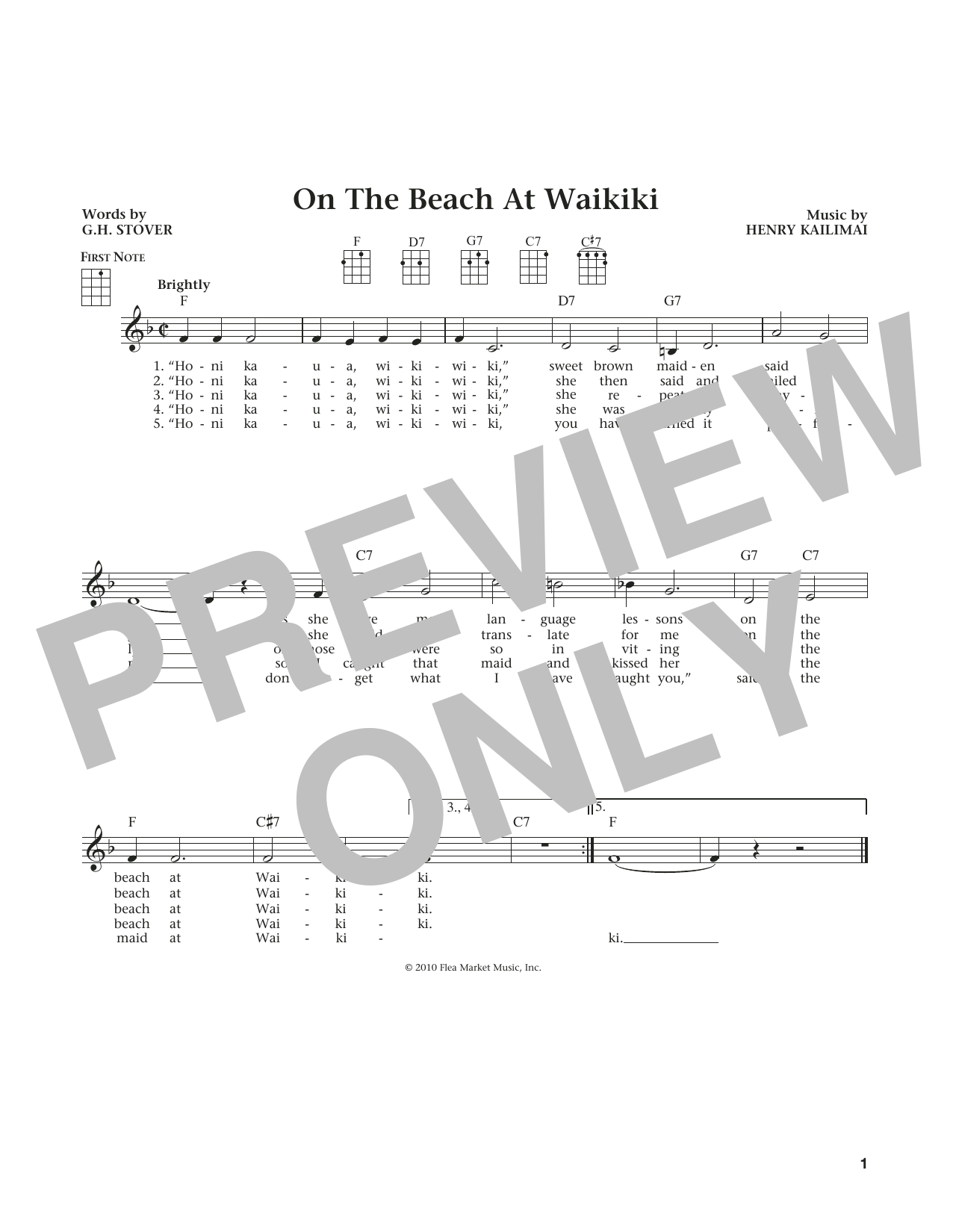 On The Beach At Waikiki (from The Daily Ukulele) (arr. Liz and Jim Beloff) (Ukulele) von G.H. Stover