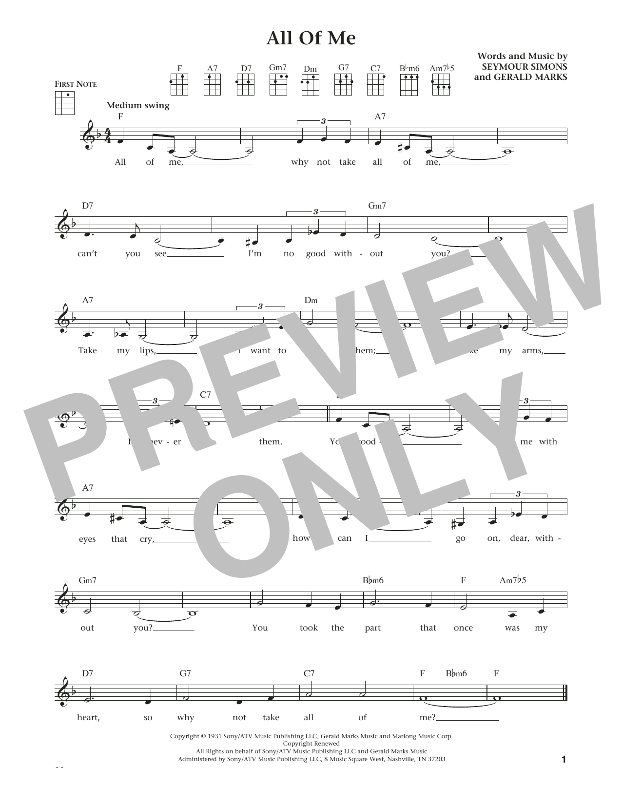 All Of Me (from The Daily Ukulele) (arr. Liz and Jim Beloff) (Ukulele) von Seymour Simons