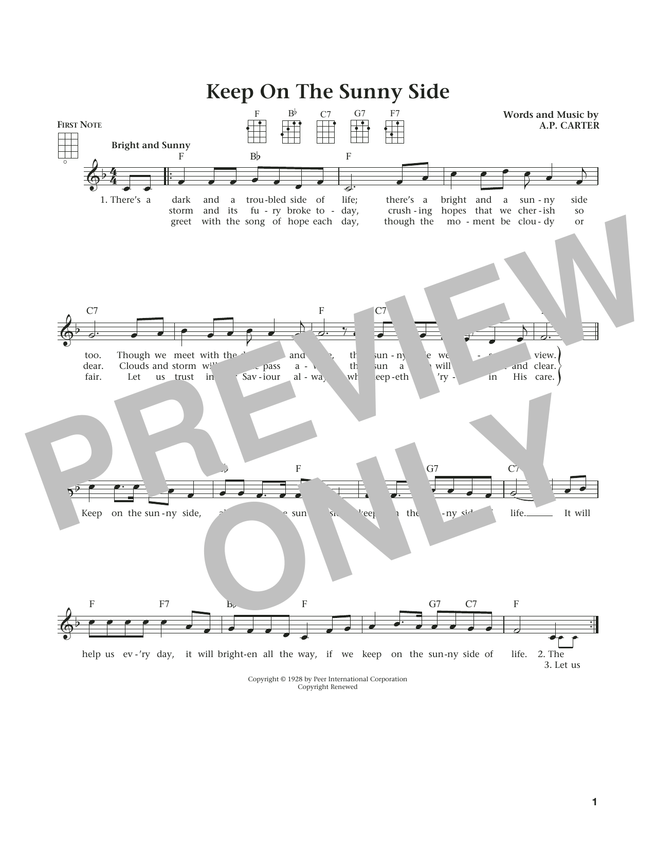 Keep On The Sunny Side (from The Daily Ukulele) (arr. Liz and Jim Beloff) (Ukulele) von The Carter Family