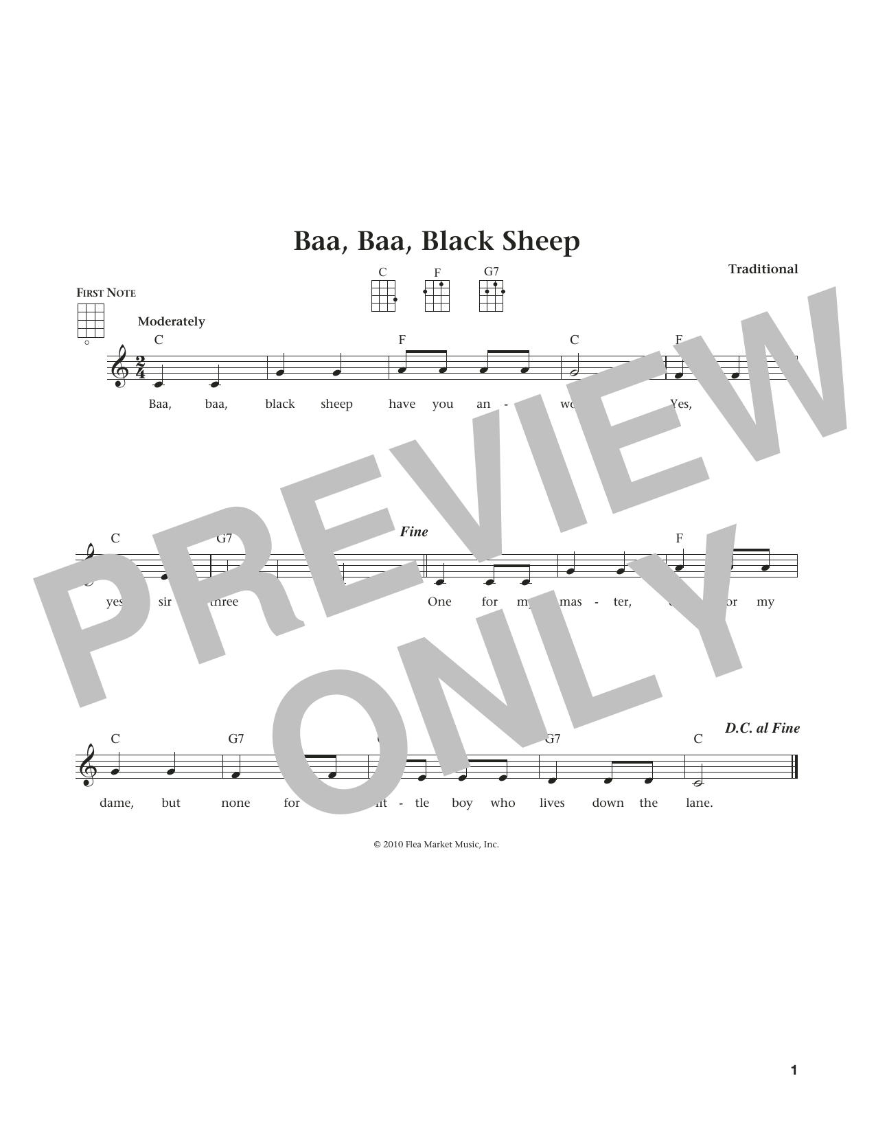 Baa Baa Black Sheep (from The Daily Ukulele) (arr. Liz and Jim Beloff) (Ukulele) von Traditional