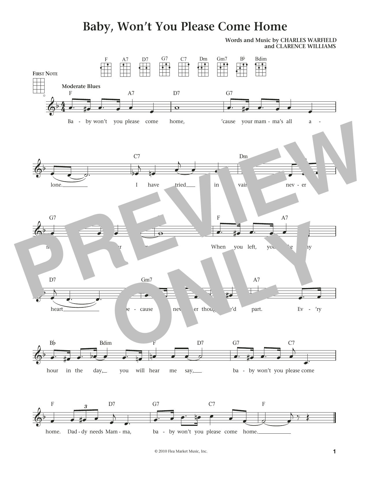 Baby, Won't You Please Come Home (from The Daily Ukulele) (arr. Liz and Jim Beloff) (Ukulele) von Charles Warfield