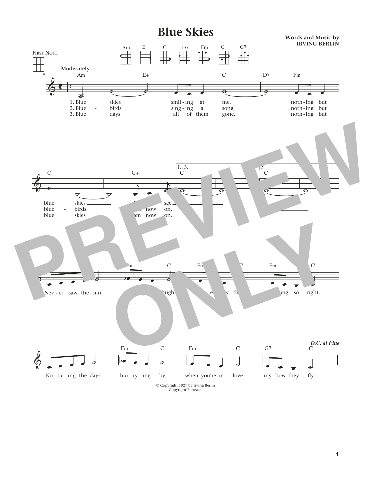 Blue Skies (from The Daily Ukulele) (arr. Liz and Jim Beloff) (Ukulele) von Irving Berlin