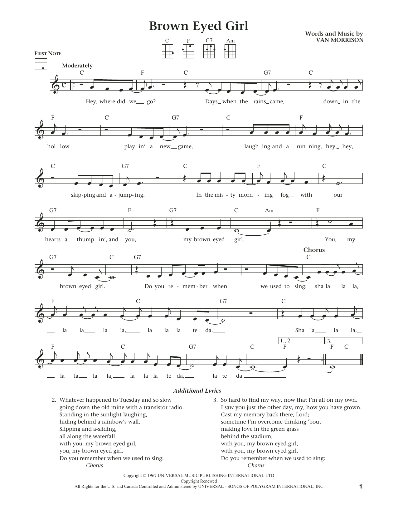 Brown Eyed Girl (from The Daily Ukulele) (arr. Liz and Jim Beloff) (Ukulele) von Van Morrison