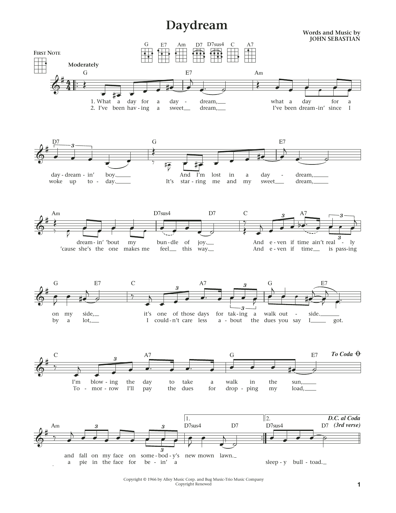 Daydream (from The Daily Ukulele) (arr. Liz and Jim Beloff) (Ukulele) von Lovin' Spoonful