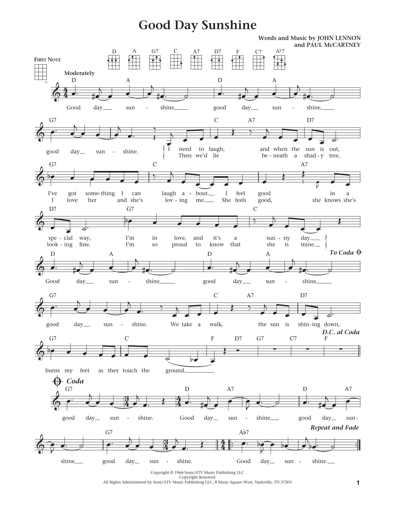 Good Day Sunshine (from The Daily Ukulele) (arr. Liz and Jim Beloff) (Ukulele) von The Beatles