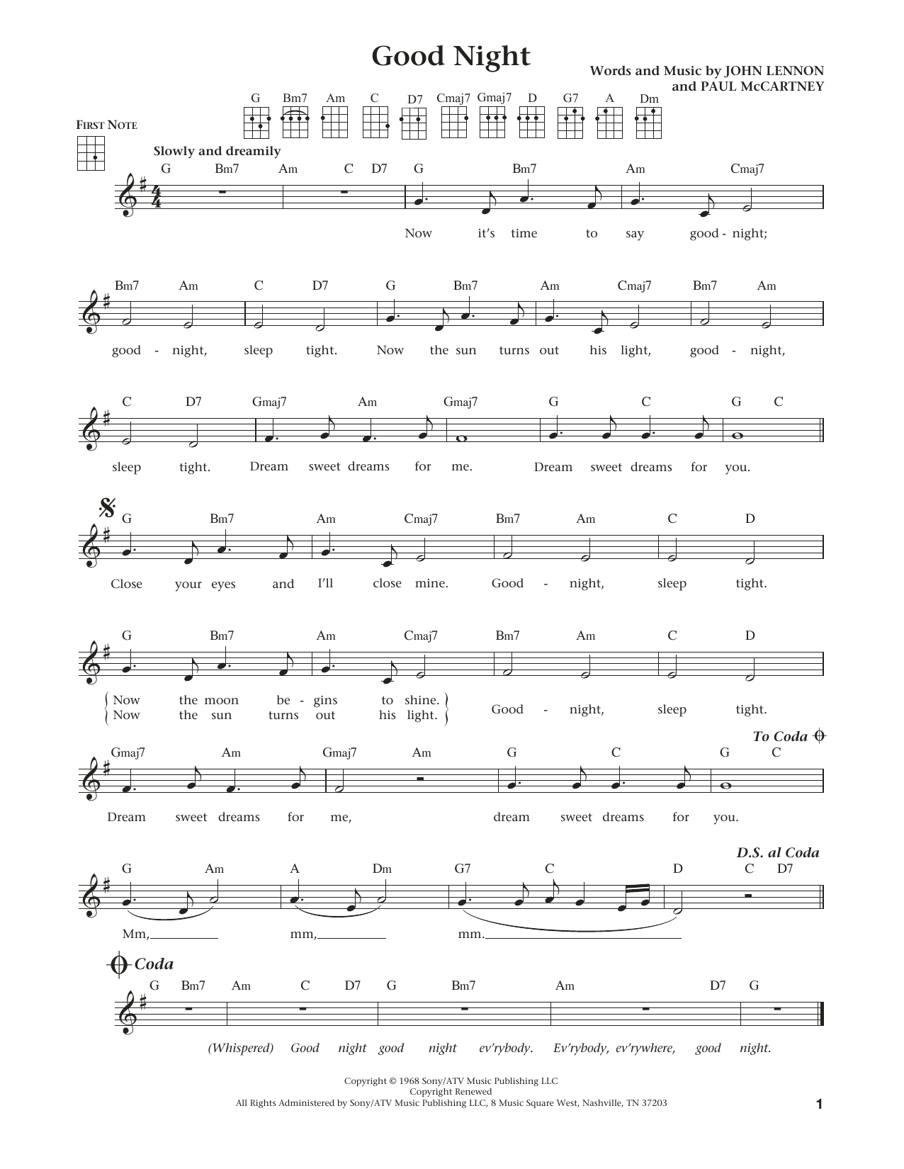 Good Night (from The Daily Ukulele) (arr. Liz and Jim Beloff) (Ukulele) von The Beatles