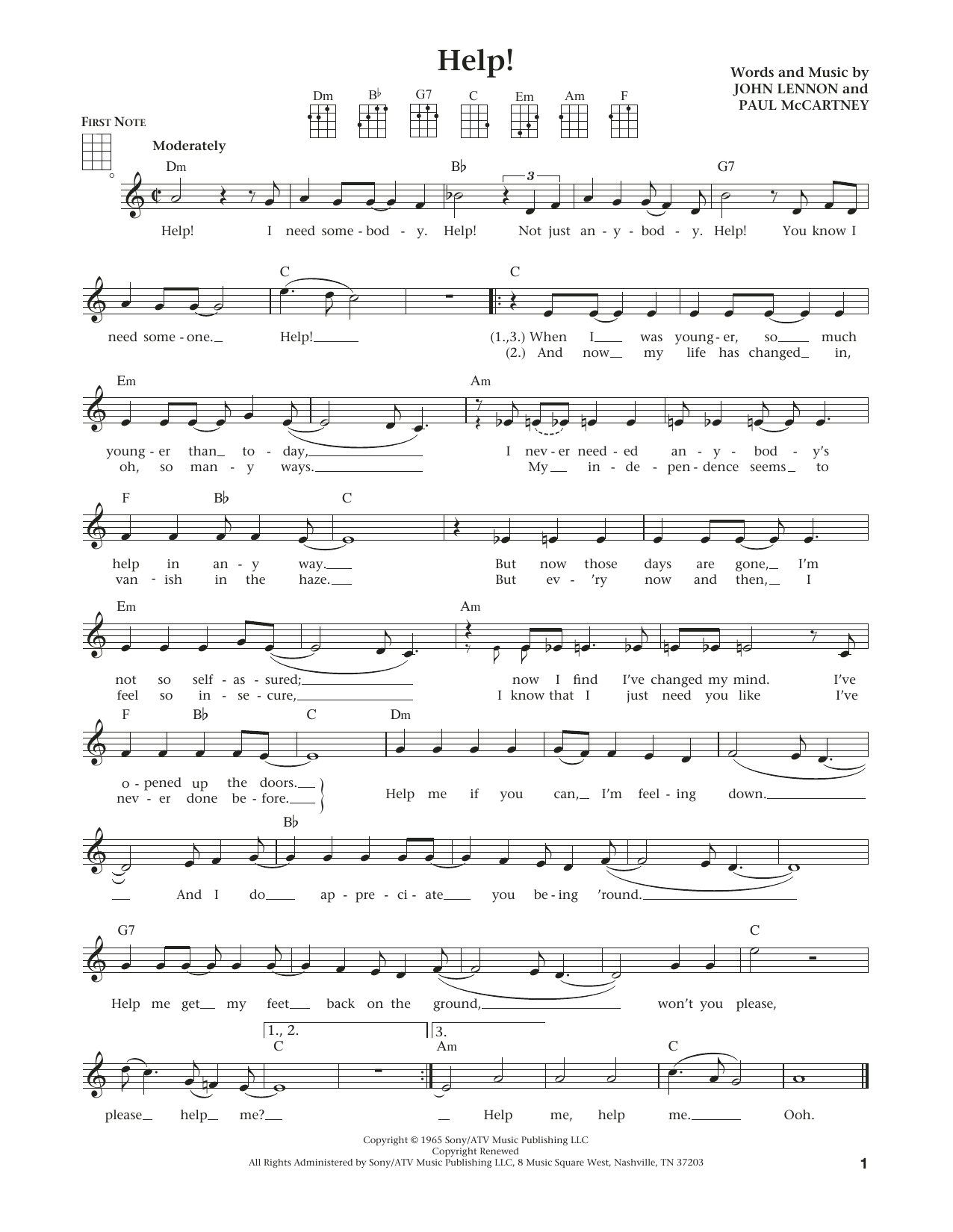 Help! (from The Daily Ukulele) (arr. Liz and Jim Beloff) (Ukulele) von The Beatles