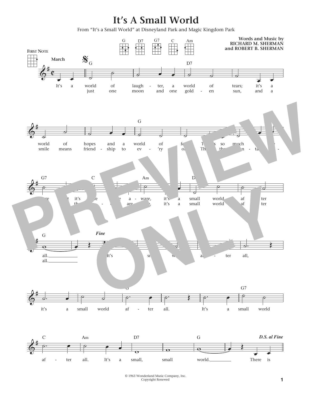 It's A Small World (from The Daily Ukulele) (arr. Liz and Jim Beloff) (Ukulele) von Sherman Brothers