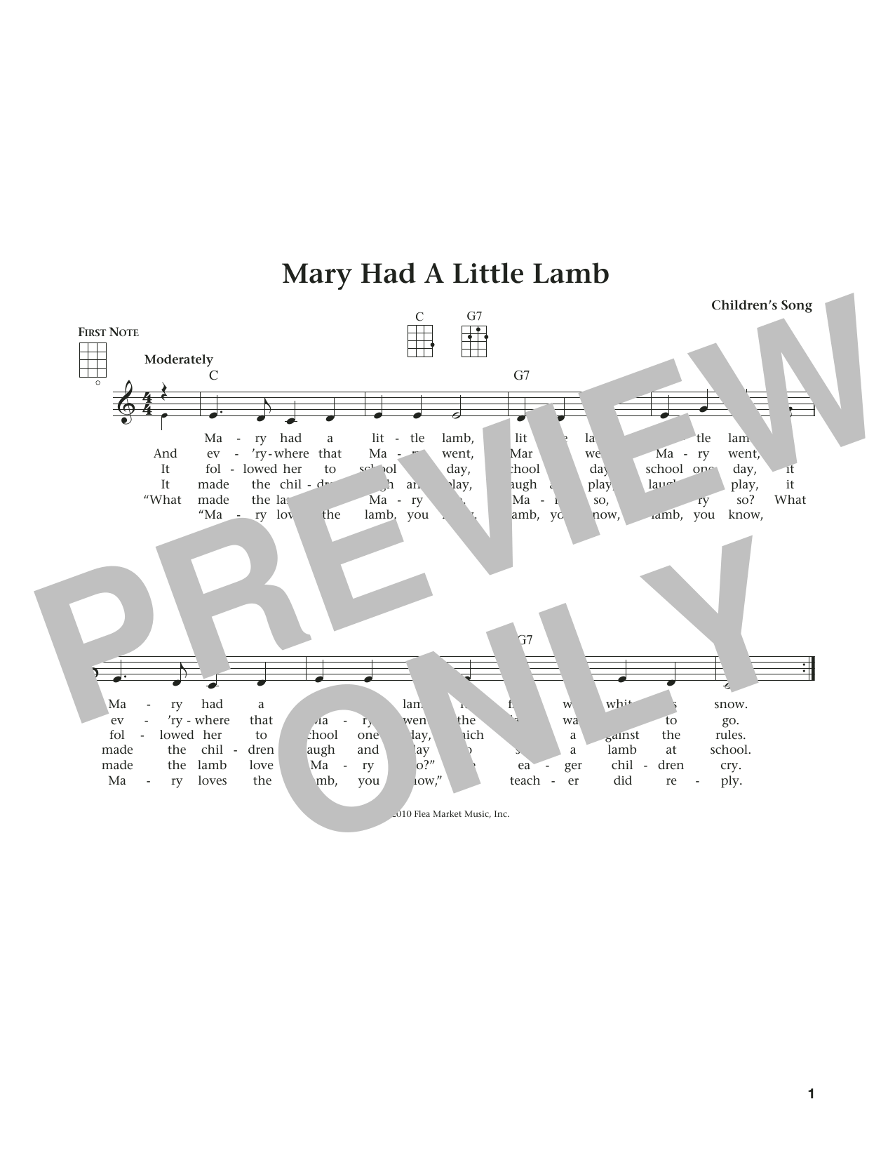 Mary Had A Little Lamb (from The Daily Ukulele) (arr. Liz and Jim Beloff) (Ukulele) von Traditional