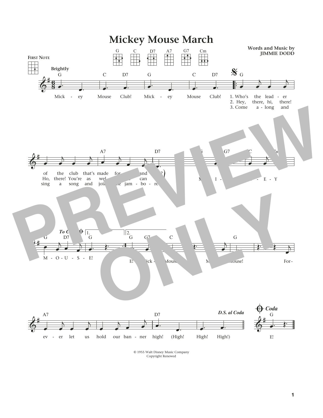 Mickey Mouse March (from The Daily Ukulele) (arr. Liz and Jim Beloff) (Ukulele) von Jimmie Dodd