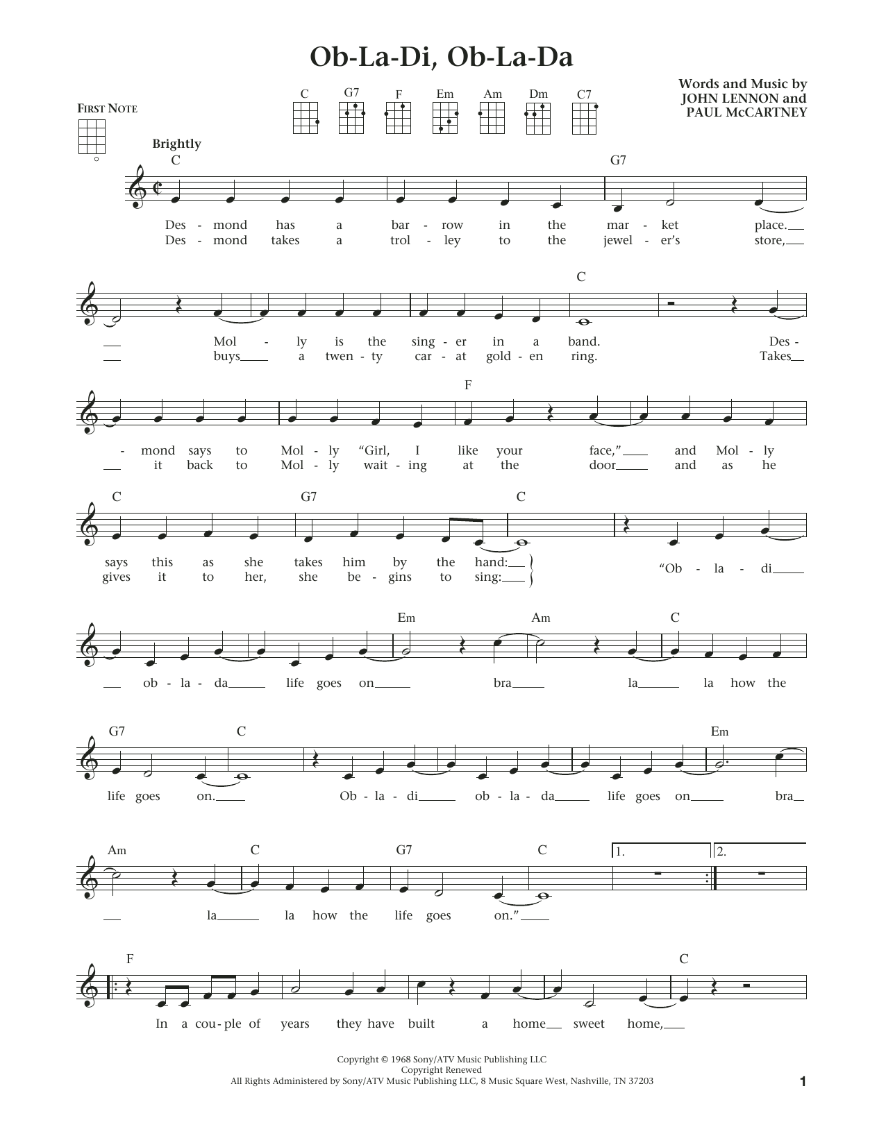 Ob-La-Di, Ob-La-Da (from The Daily Ukulele) (arr. Liz and Jim Beloff) (Ukulele) von The Beatles