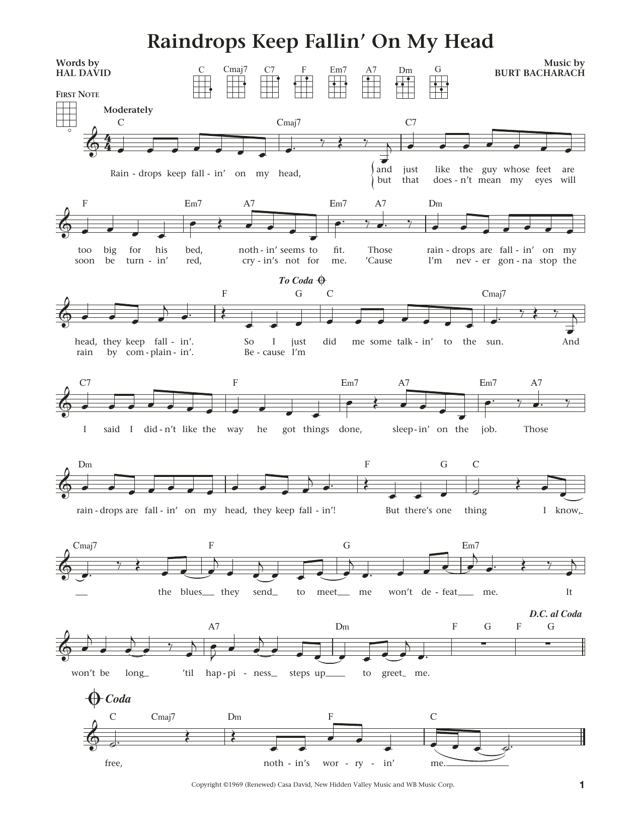 Raindrops Keep Fallin' On My Head (from The Daily Ukulele) (arr. Liz and Jim Beloff) (Ukulele) von Burt Bacharach