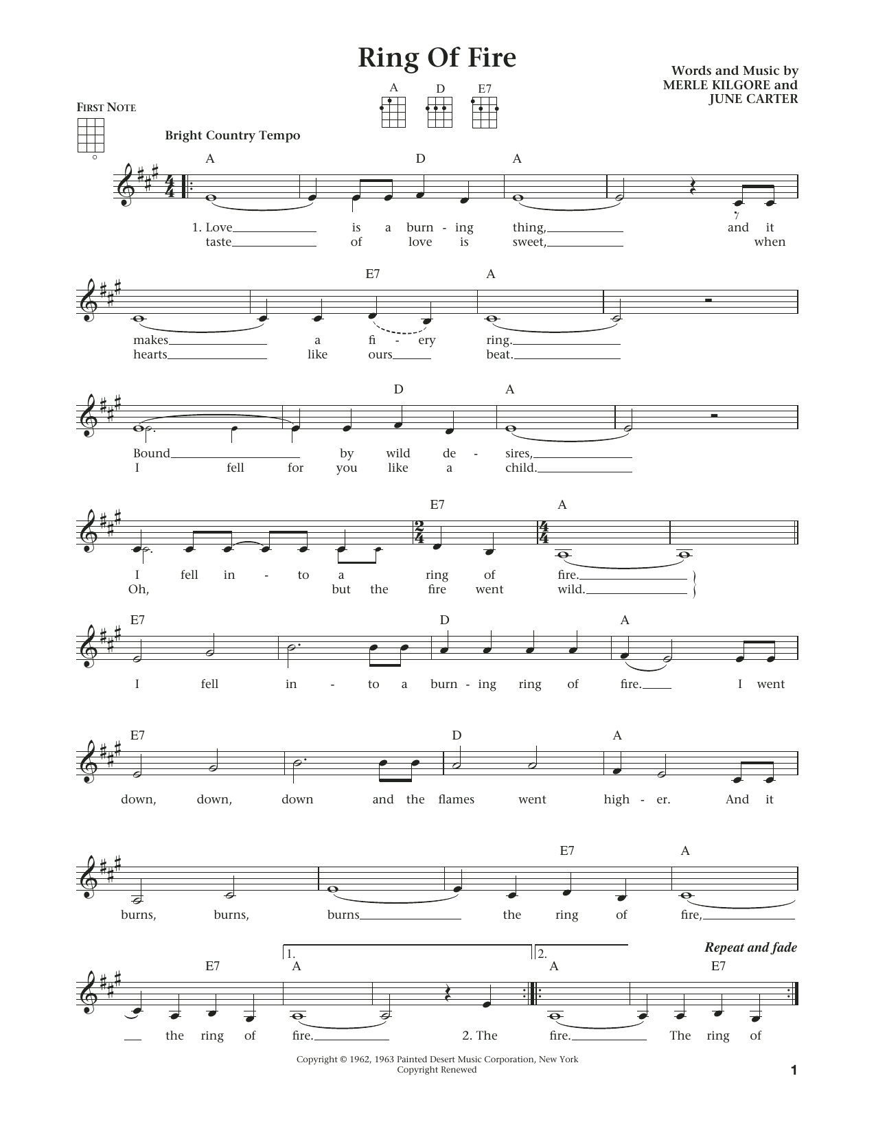 Ring Of Fire (from The Daily Ukulele) (arr. Liz and Jim Beloff) (Ukulele) von Johnny Cash