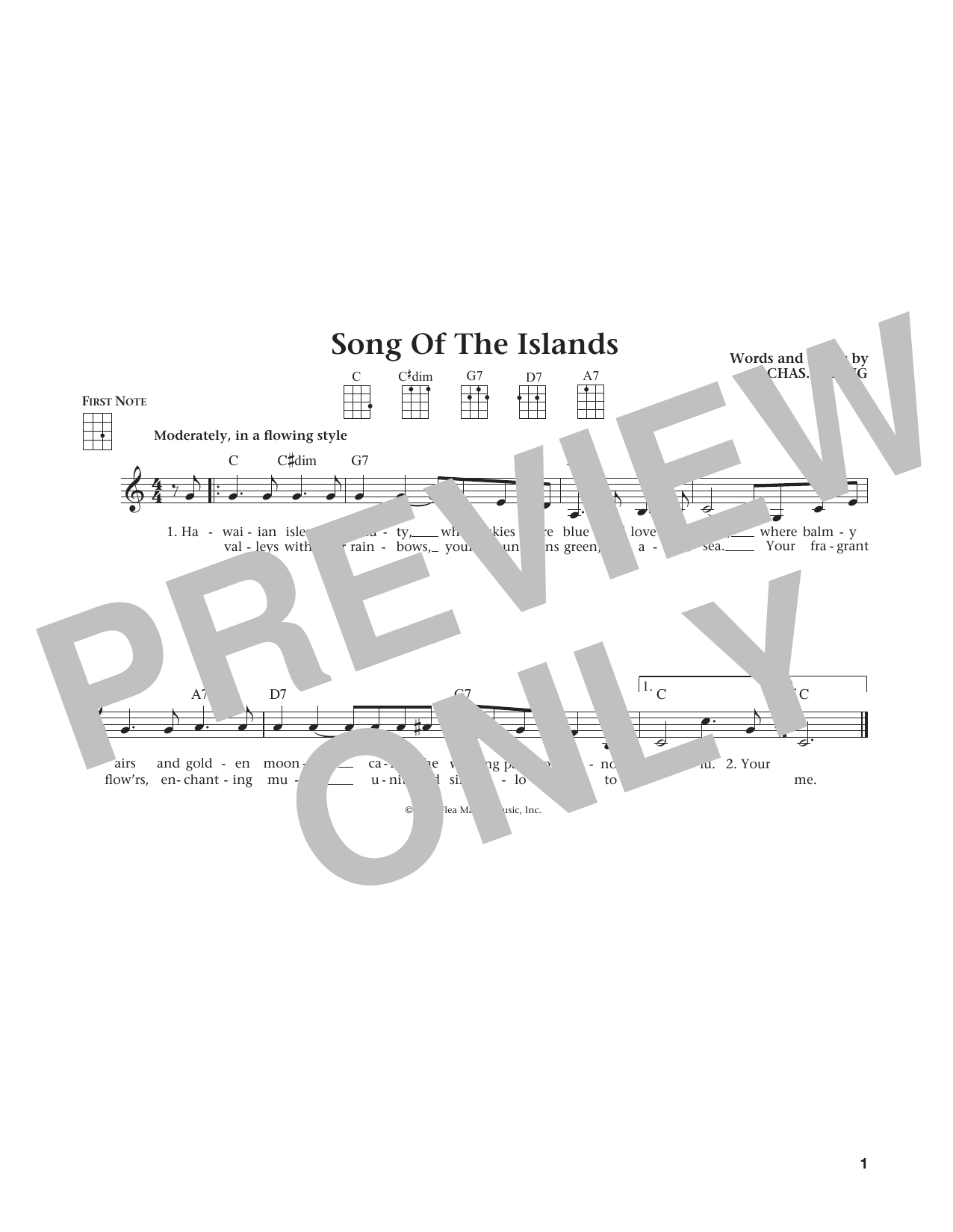 Song Of The Islands (from The Daily Ukulele) (arr. Liz and Jim Beloff) (Ukulele) von Charles E. King