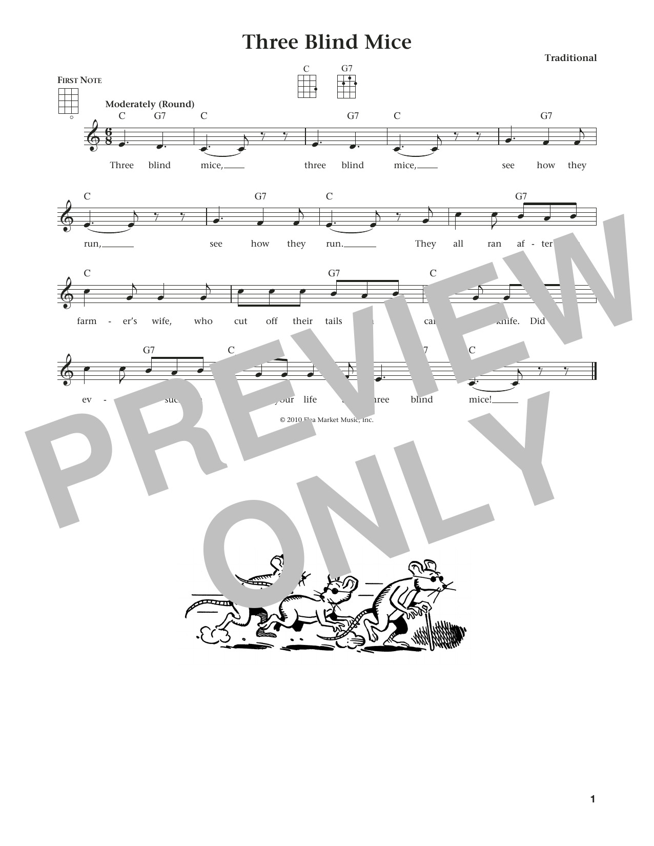 Three Blind Mice (from The Daily Ukulele) (arr. Liz and Jim Beloff) (Ukulele) von Traditional