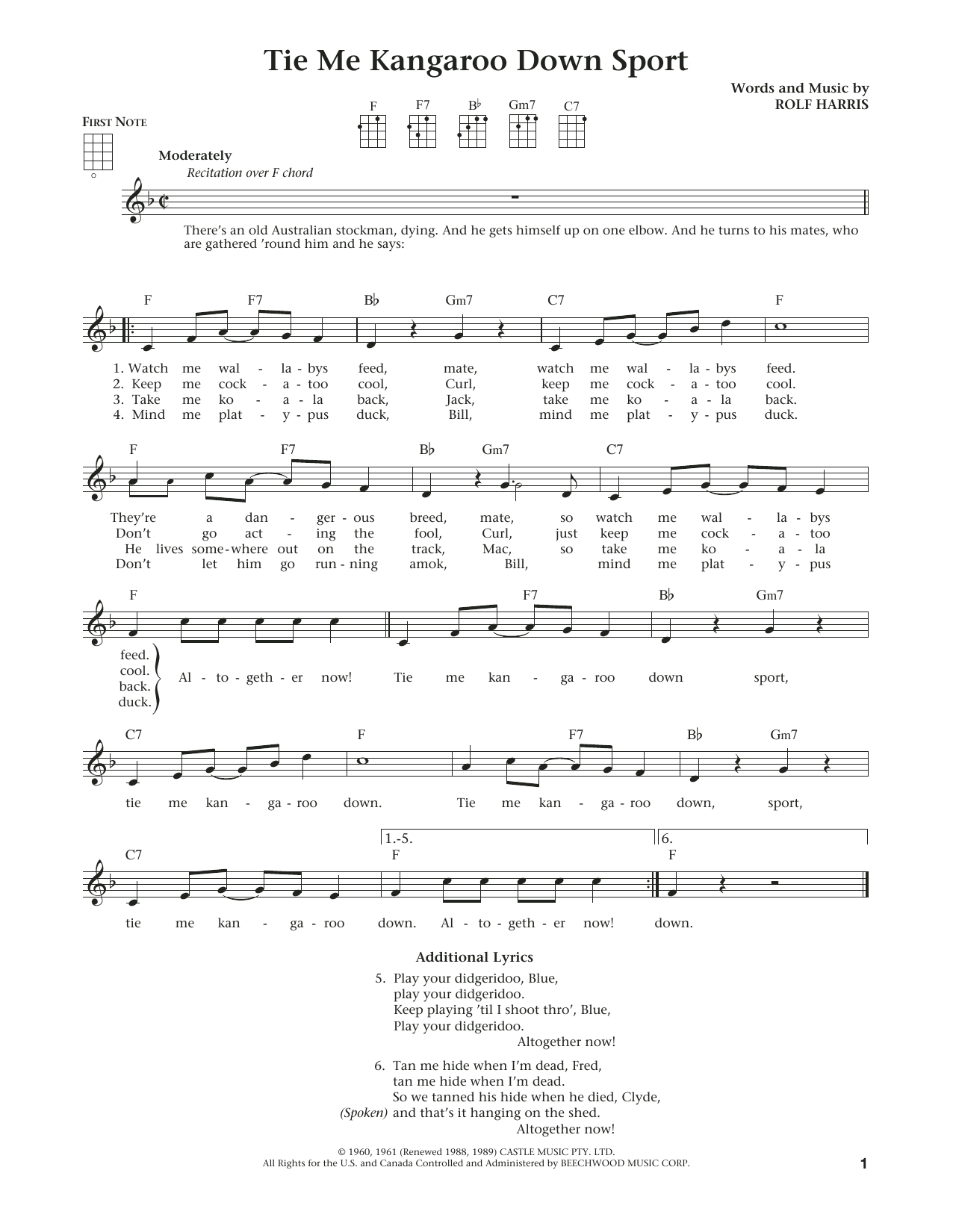 Tie Me Kangaroo Down Sport (from The Daily Ukulele) (arr. Liz and Jim Beloff) (Ukulele) von Rolf Harris