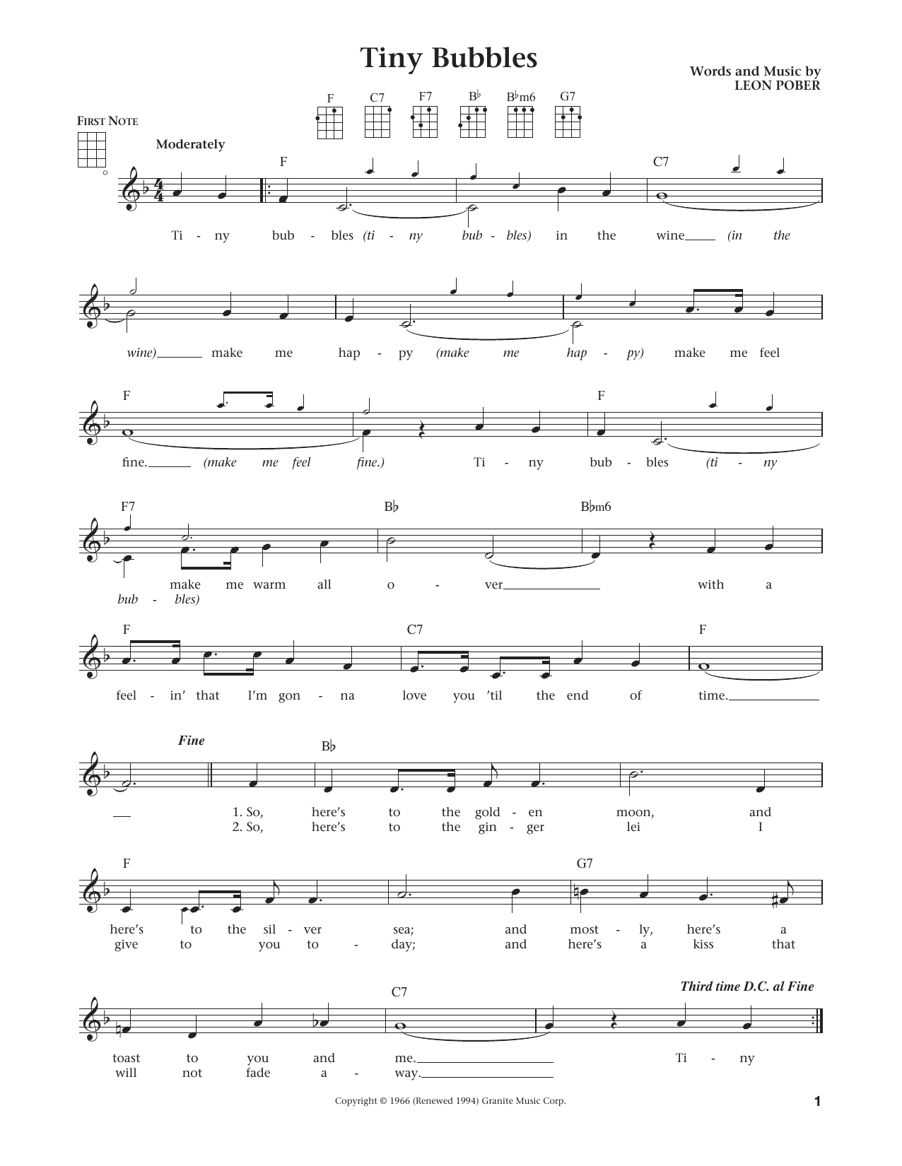 Tiny Bubbles (from The Daily Ukulele) (arr. Liz and Jim Beloff) (Ukulele) von Leon Pober