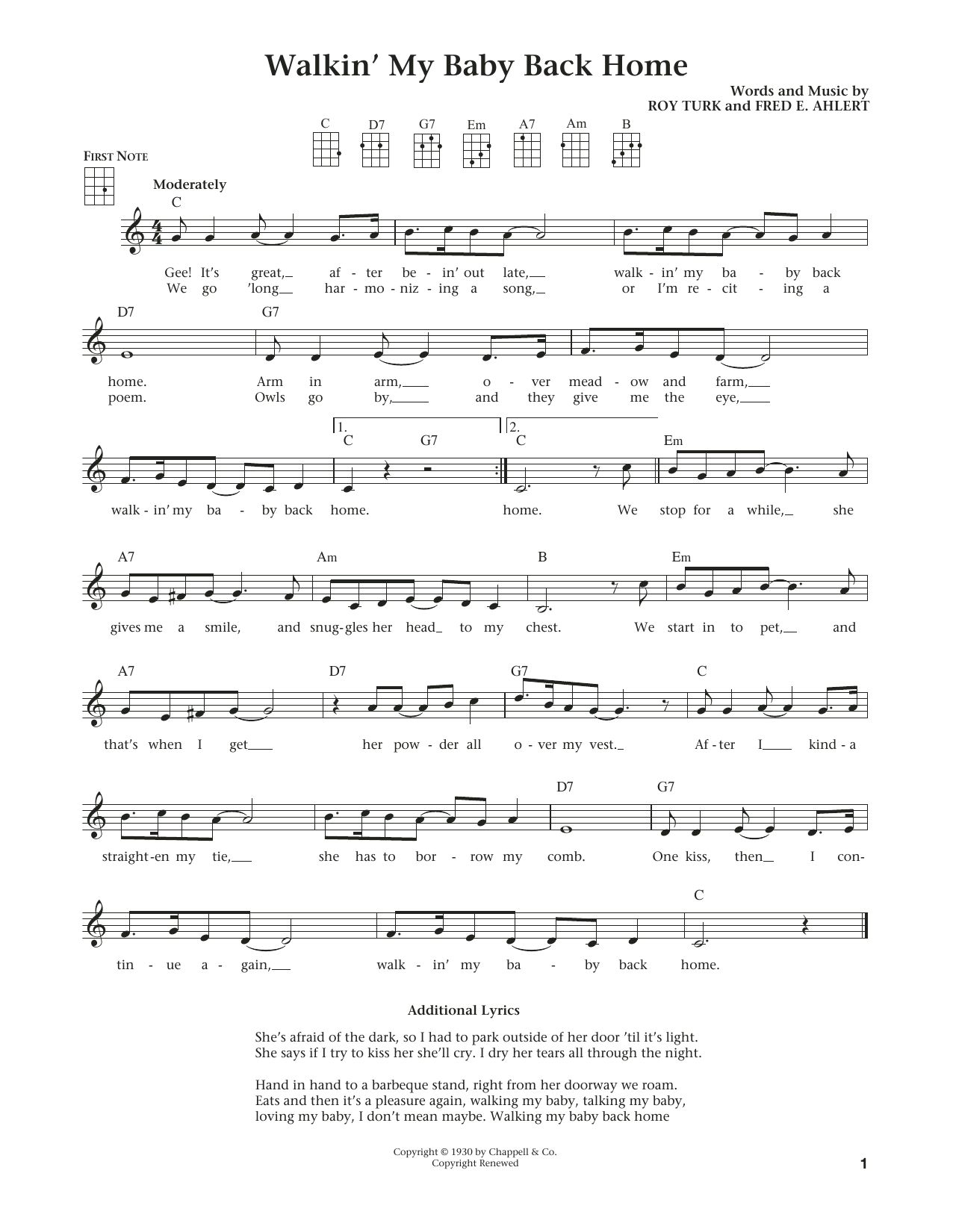 Walkin' My Baby Back Home (from The Daily Ukulele) (arr. Liz and Jim Beloff) (Ukulele) von Fred E. Ahlert