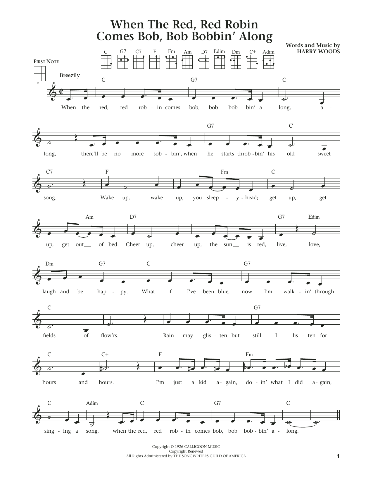 When The Red, Red Robin Comes Bob, Bob Bobbin' Along (The Daily Ukulele) (arr. Liz and Jim Beloff) (Ukulele) von Harry Woods