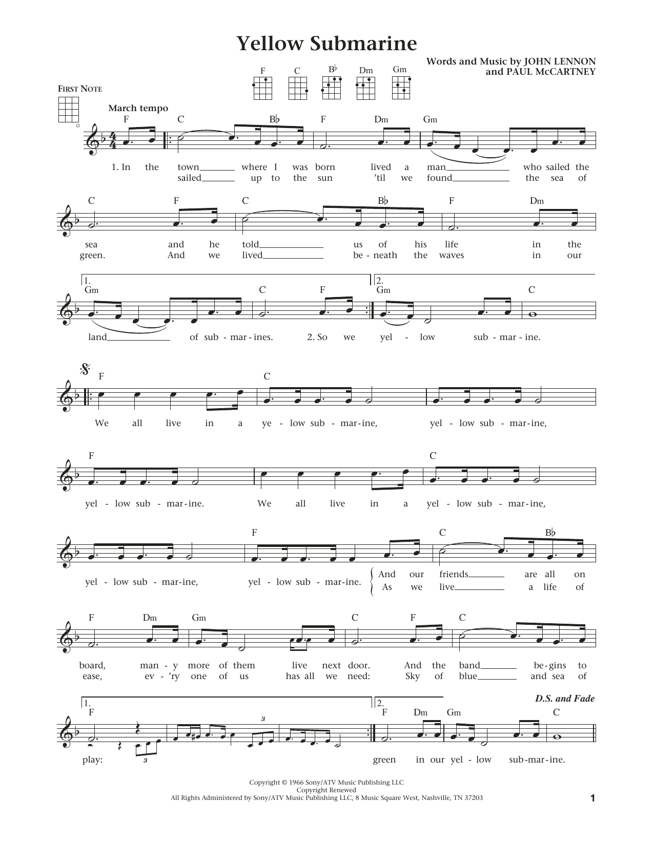 Yellow Submarine (from The Daily Ukulele) (arr. Liz and Jim Beloff) (Ukulele) von The Beatles