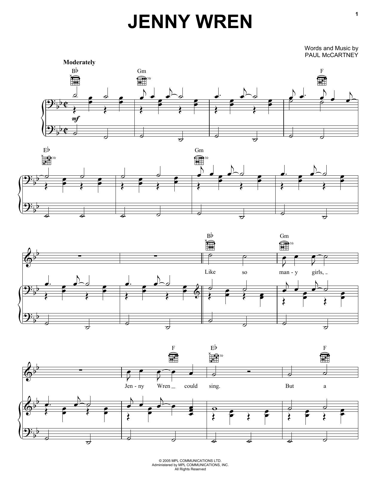 Jenny Wren (Piano, Vocal & Guitar Chords (Right-Hand Melody)) von Paul McCartney