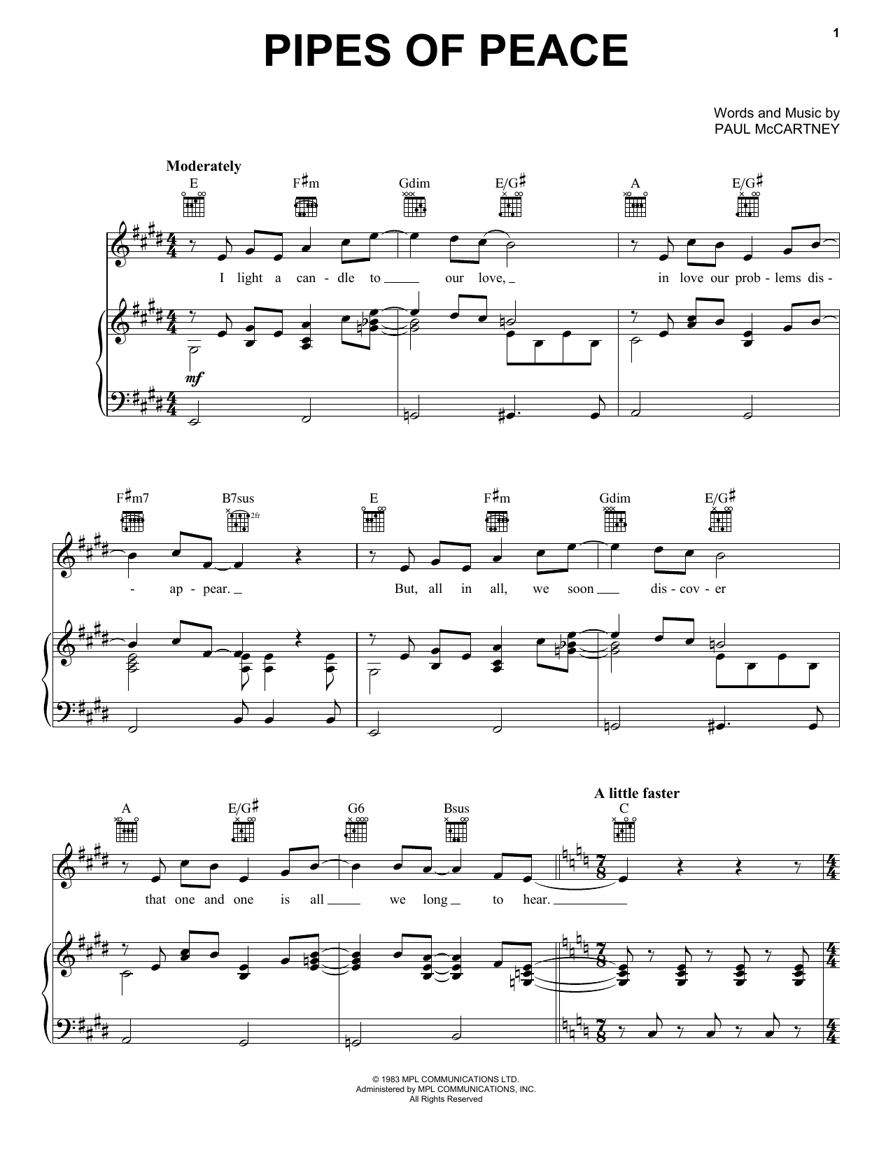 Pipes Of Peace (Piano, Vocal & Guitar Chords (Right-Hand Melody)) von Paul McCartney