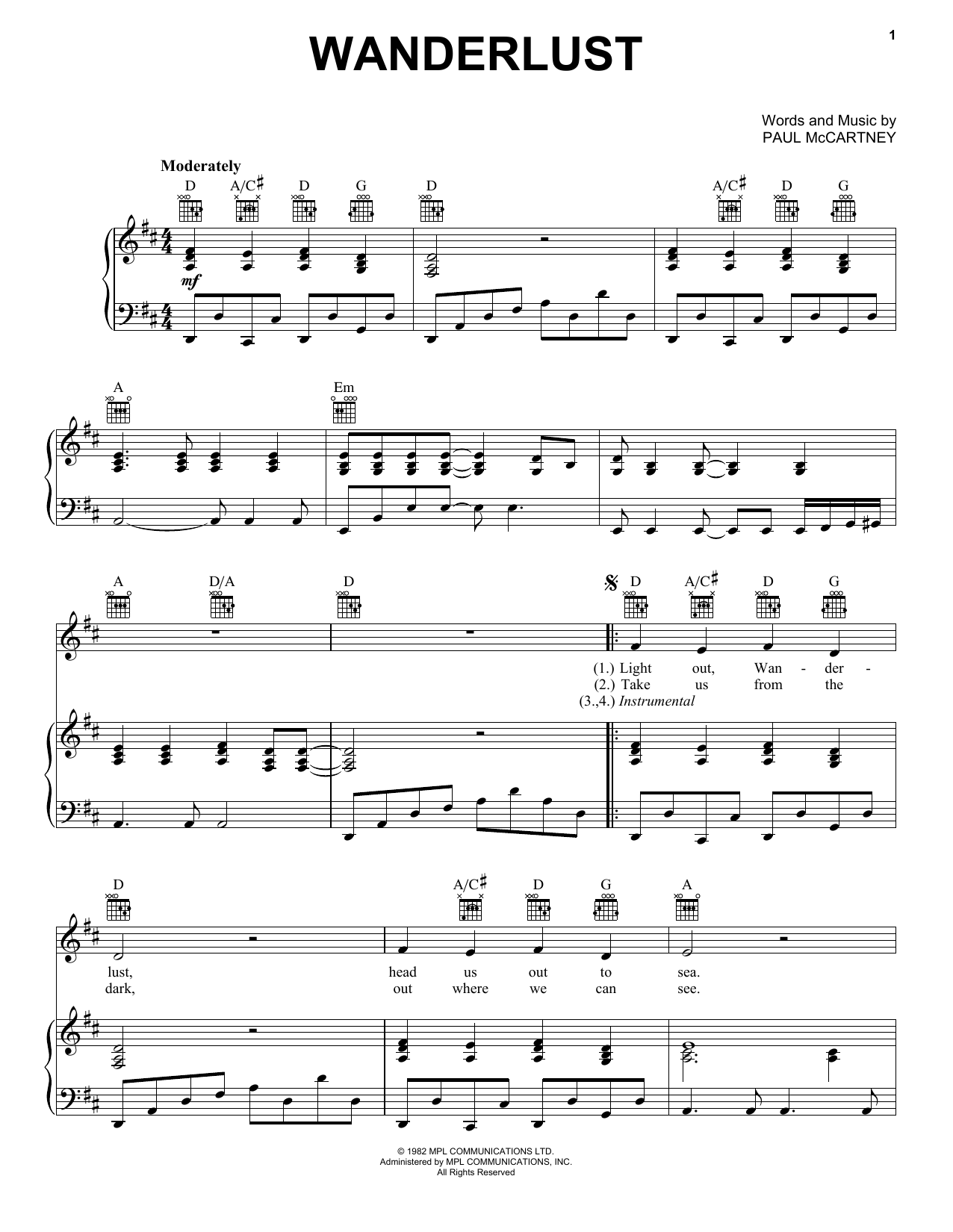 Wanderlust (Piano, Vocal & Guitar Chords (Right-Hand Melody)) von Paul McCartney