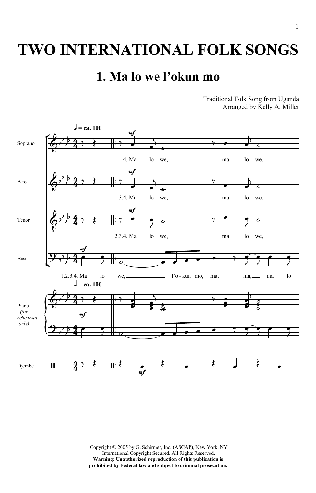 Two International Folk Songs (SATB Choir) von Kelly Miller