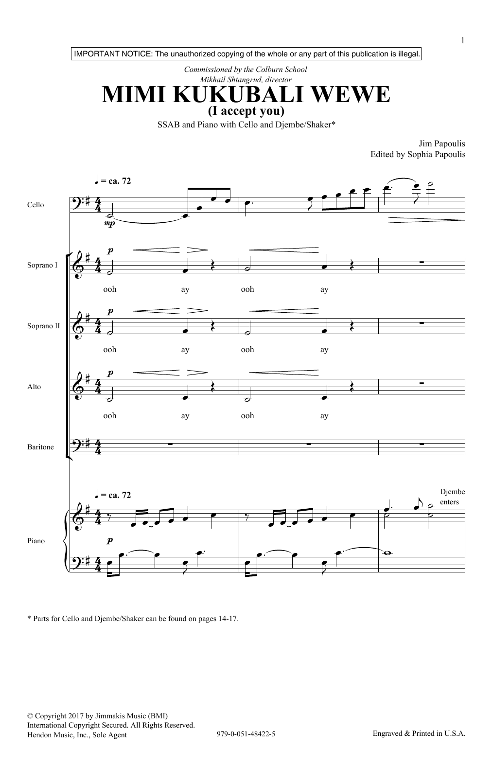 Mimi Kukubali Wewe (SATB Choir) von Jim Papoulis