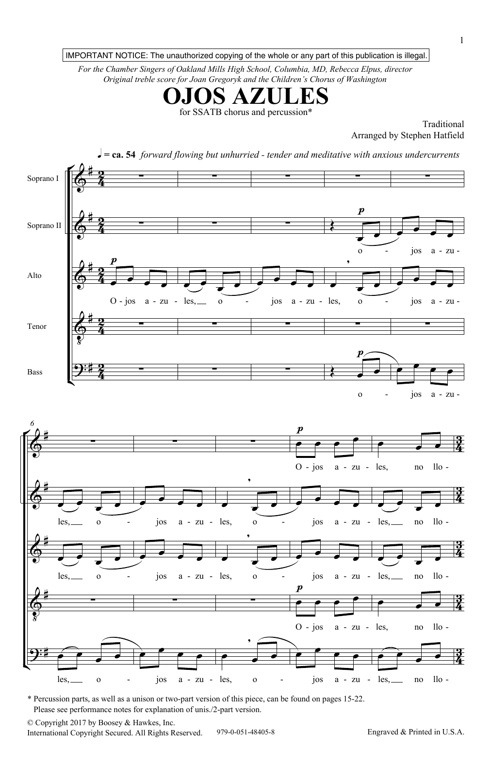 Ojos Azulas (SATB Choir) von Stephen Hatfield