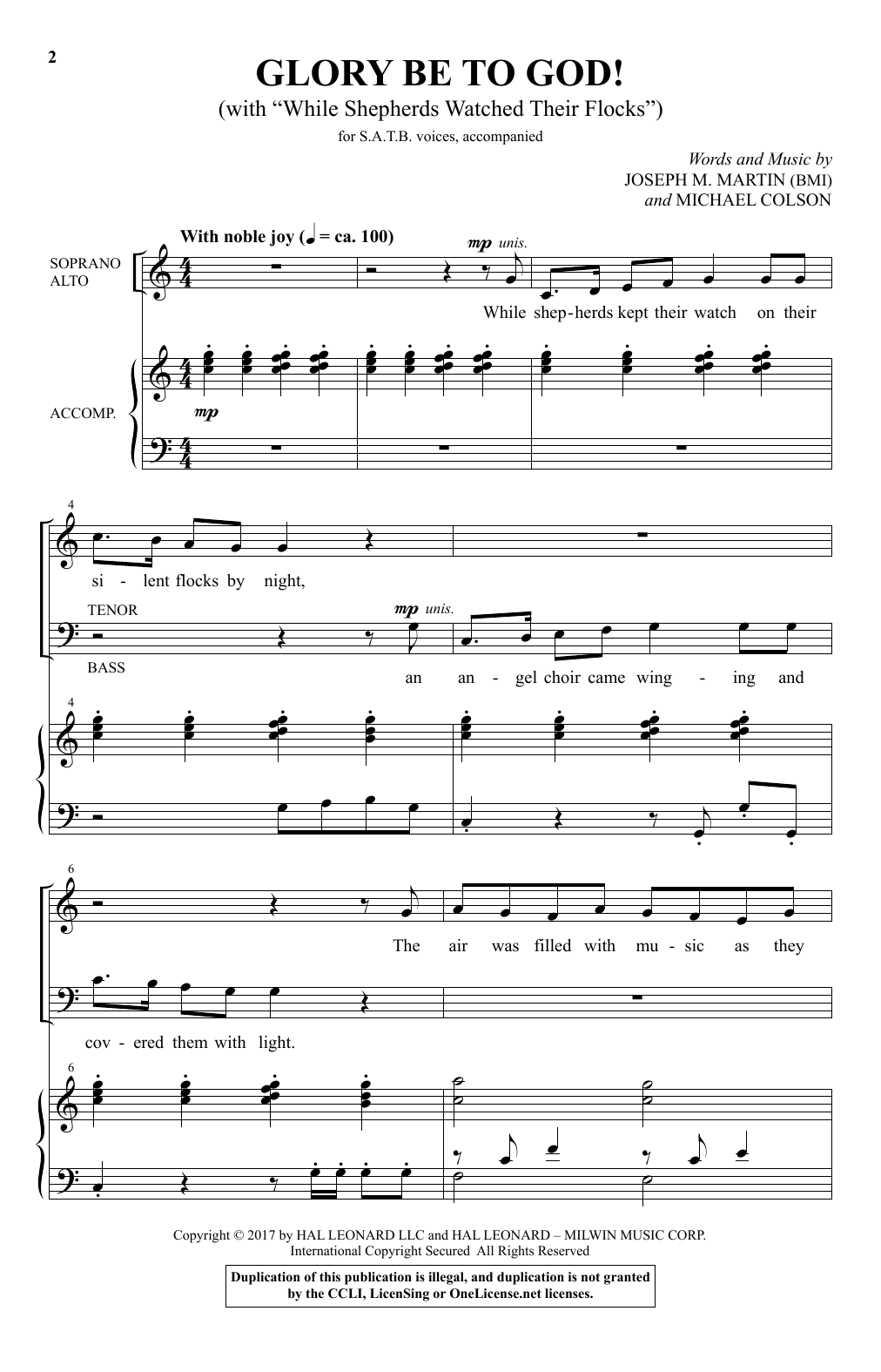 Glory Be To God! (With While Shepherds Watched Their Flocks) (SATB Choir) von Joseph M. Martin