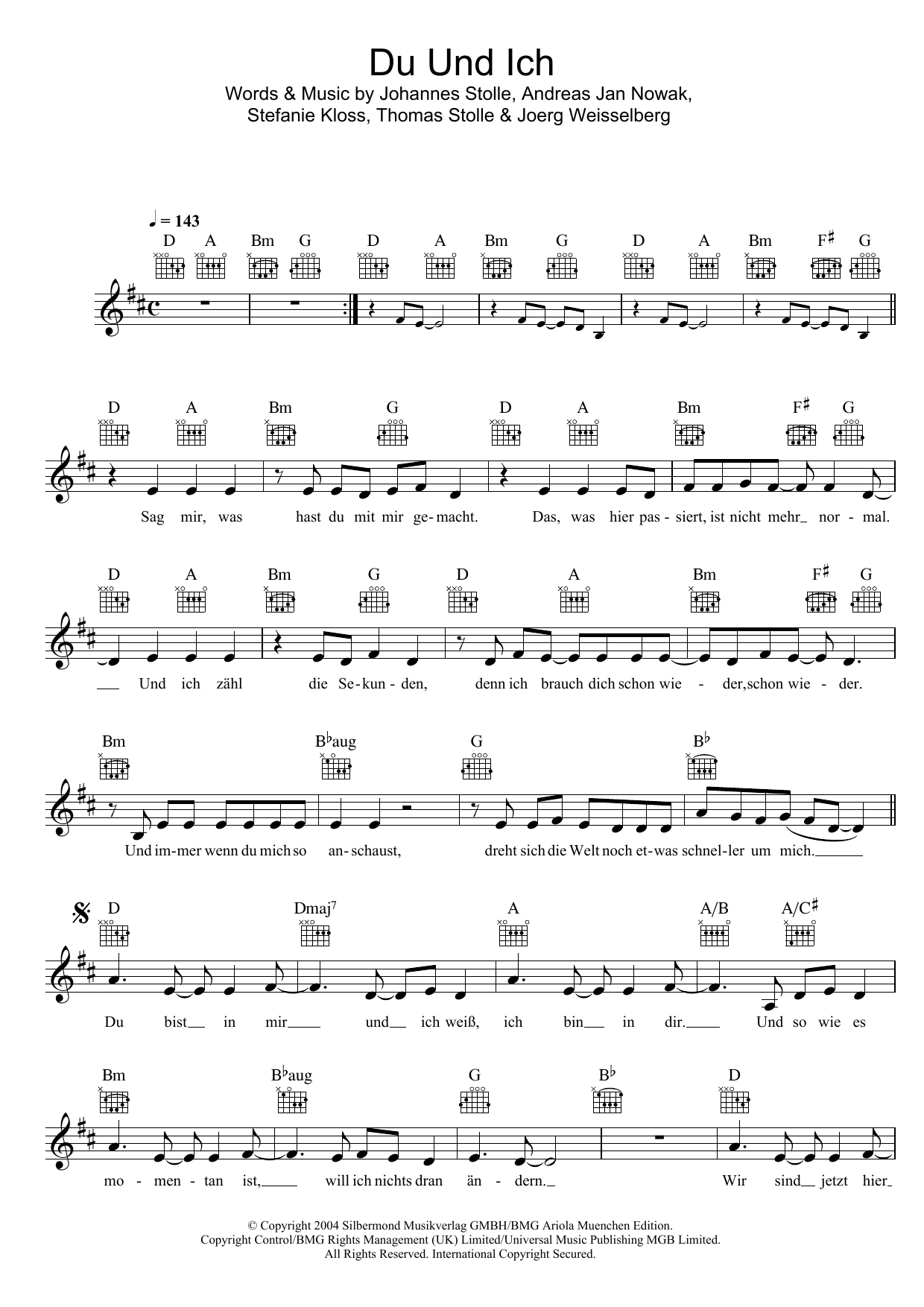 Du Und Ich (Lead Sheet / Fake Book) von Silbermond