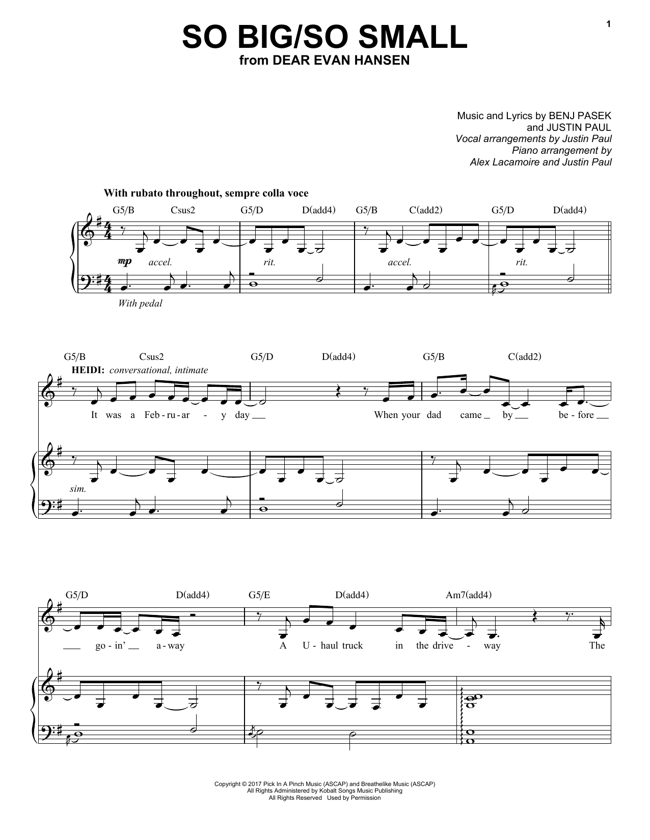 So Big/So Small (from Dear Evan Hansen) (Piano & Vocal) von Pasek & Paul