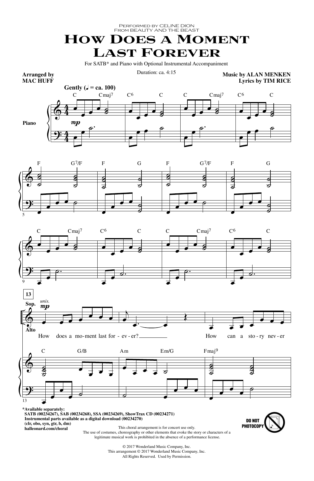 How Does A Moment Last Forever (from Beauty And The Beast) (arr. Mac Huff) (SATB Choir) von Celine Dion