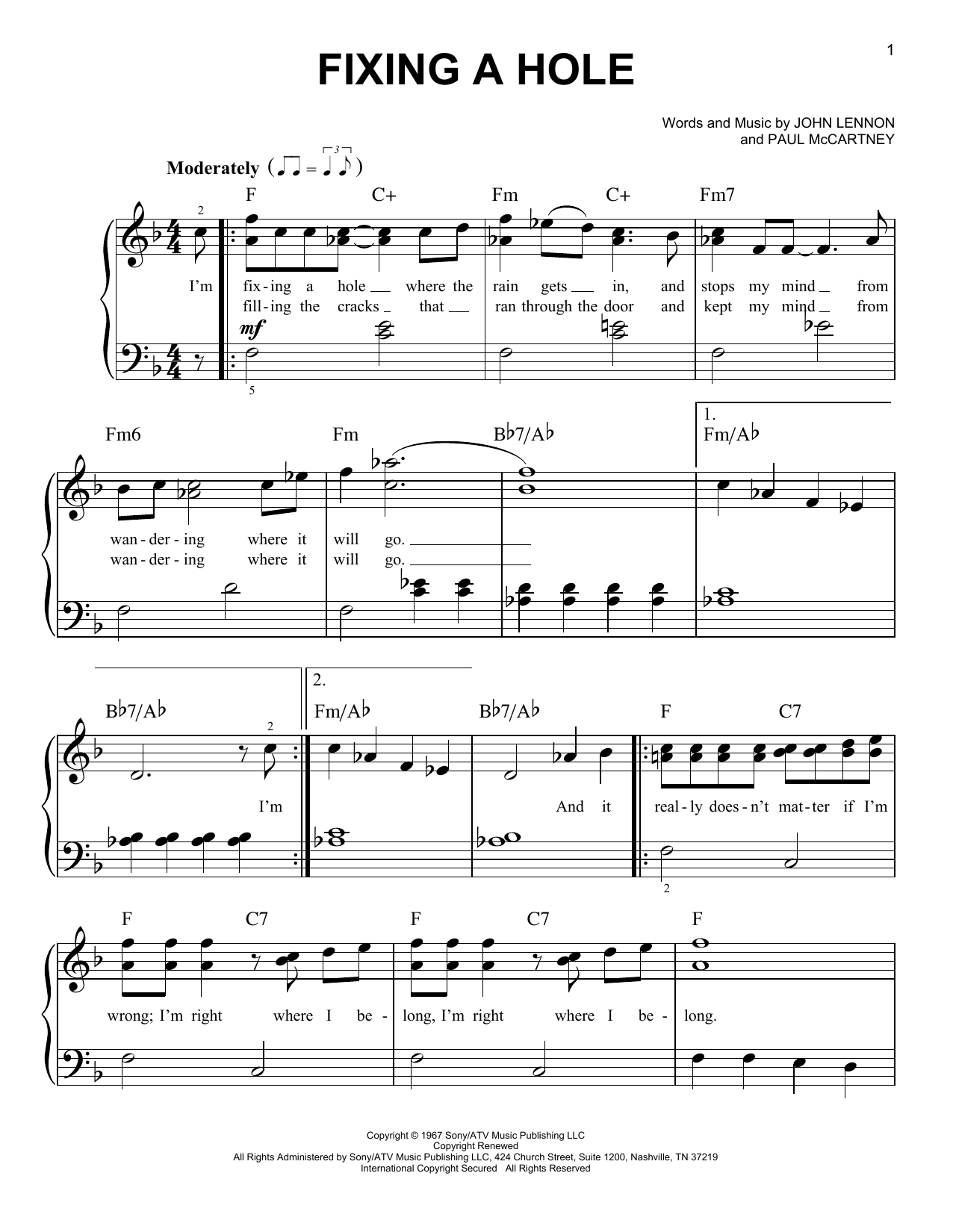 Fixing A Hole (Easy Piano) von The Beatles