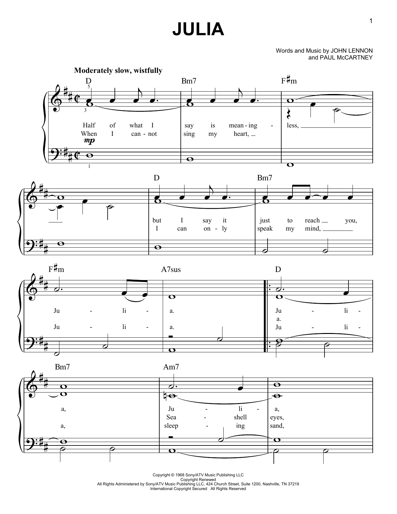 Julia (Easy Piano) von The Beatles