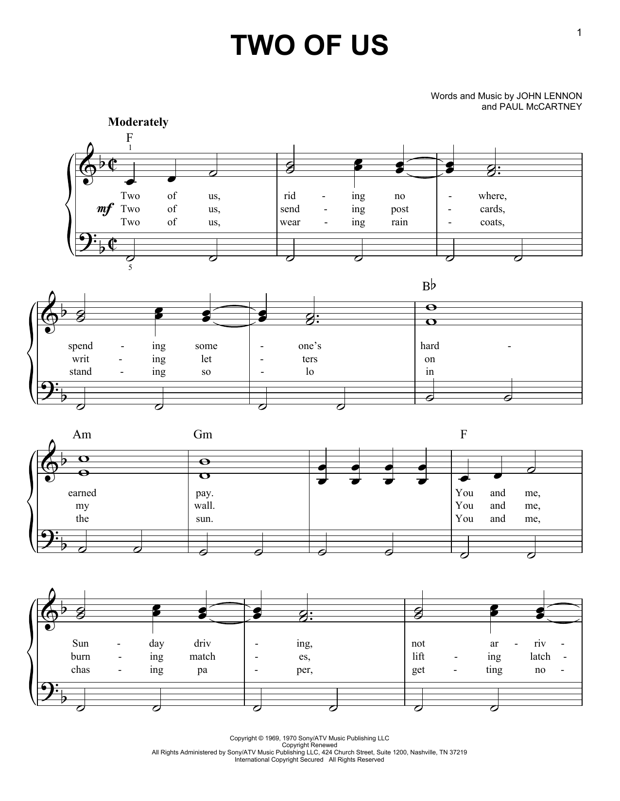 Two Of Us (Easy Piano) von The Beatles