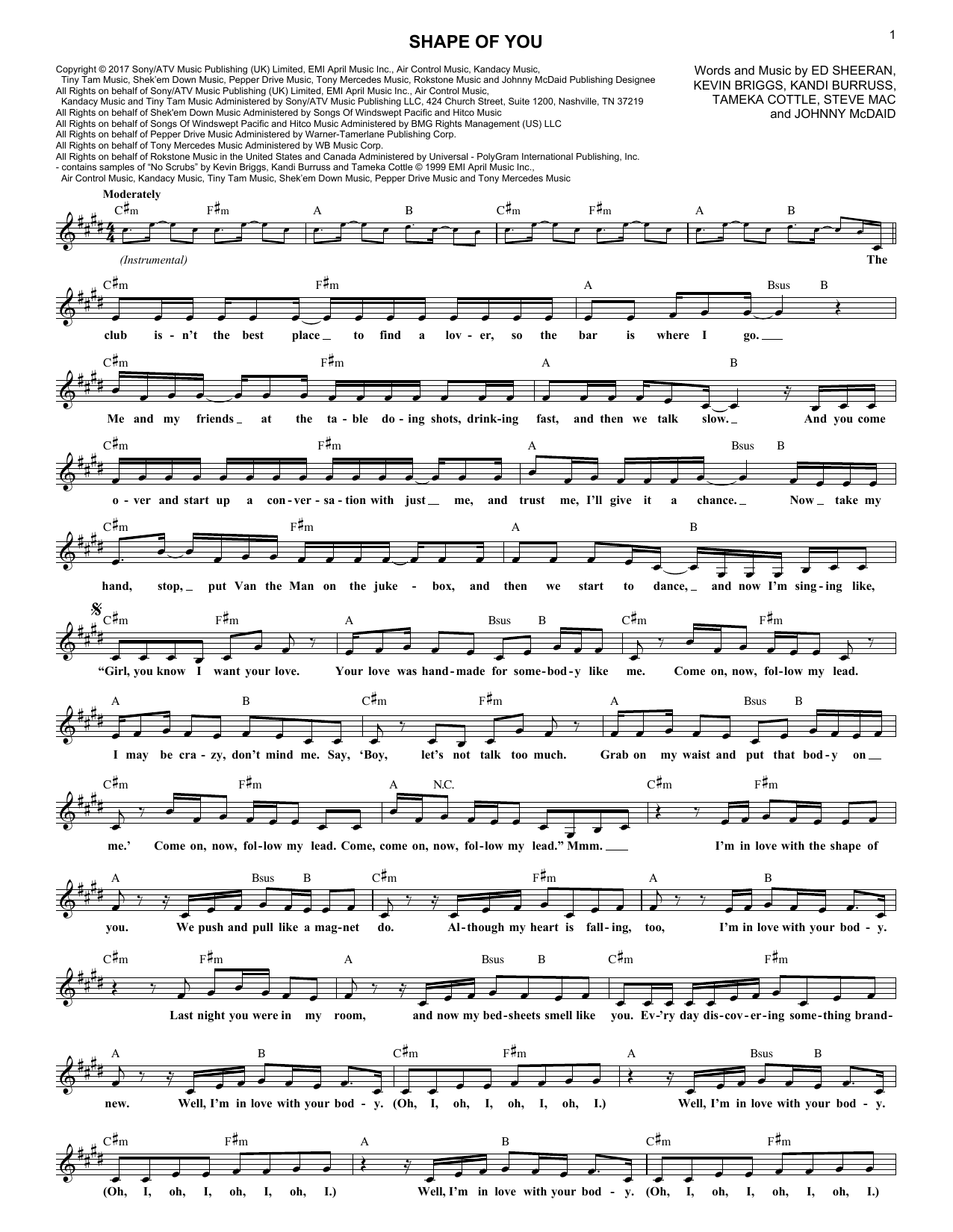 Shape Of You (Lead Sheet / Fake Book) von Ed Sheeran