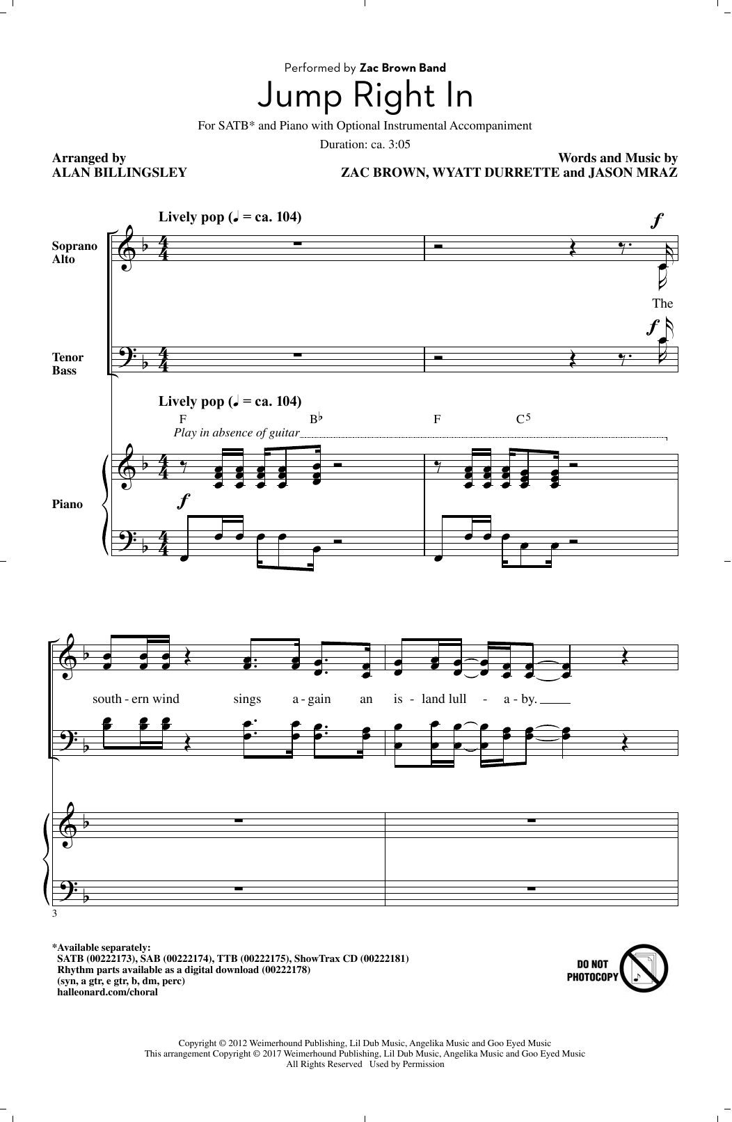 Jump Right In (SATB Choir) von Alan Billingsley