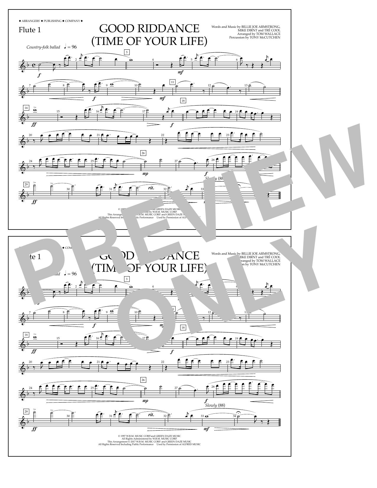 Good Riddance (Time of Your Life) - Flute 1 (Marching Band) von Tom Wallace