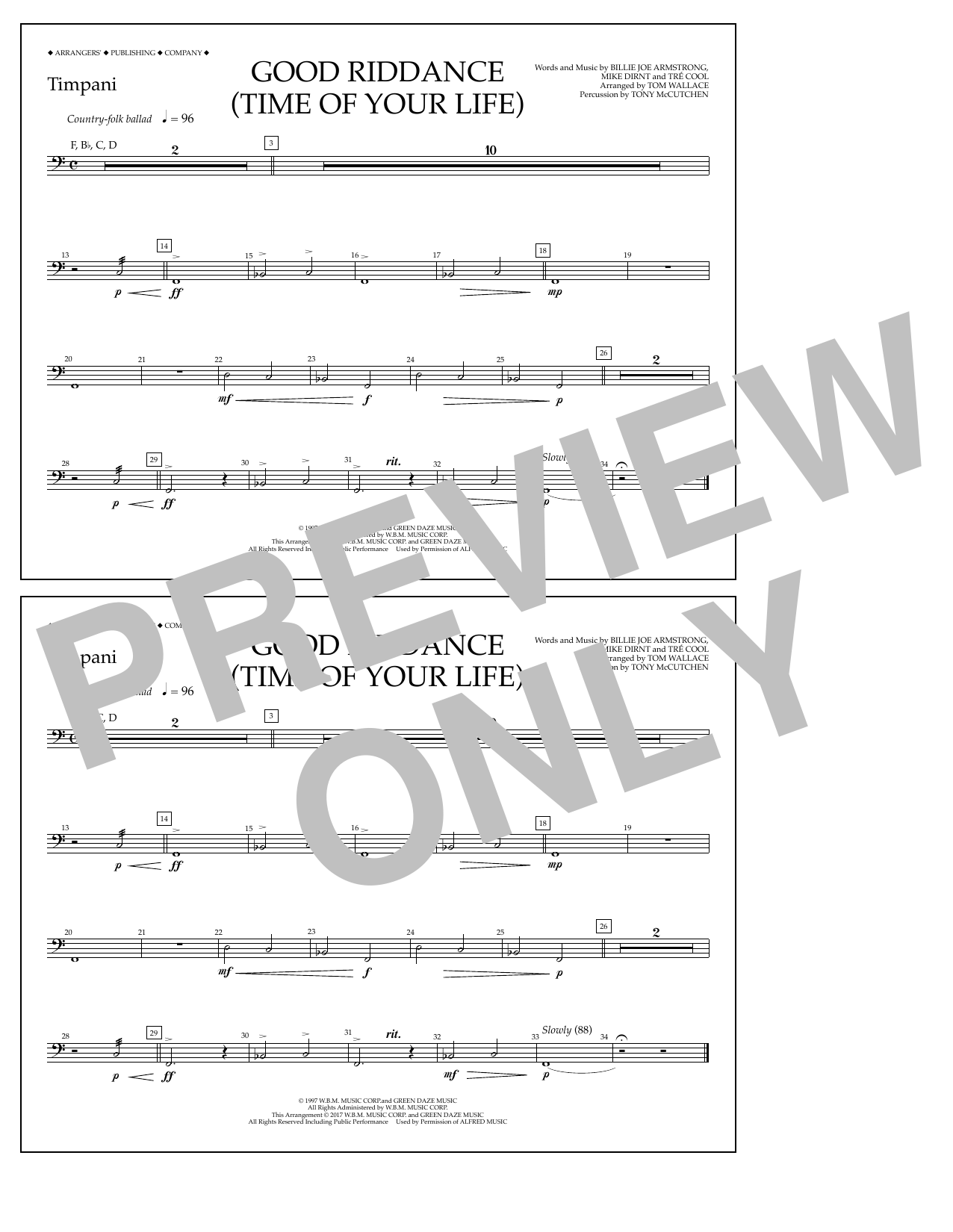 Good Riddance (Time of Your Life) - Timpani (Marching Band) von Tom Wallace