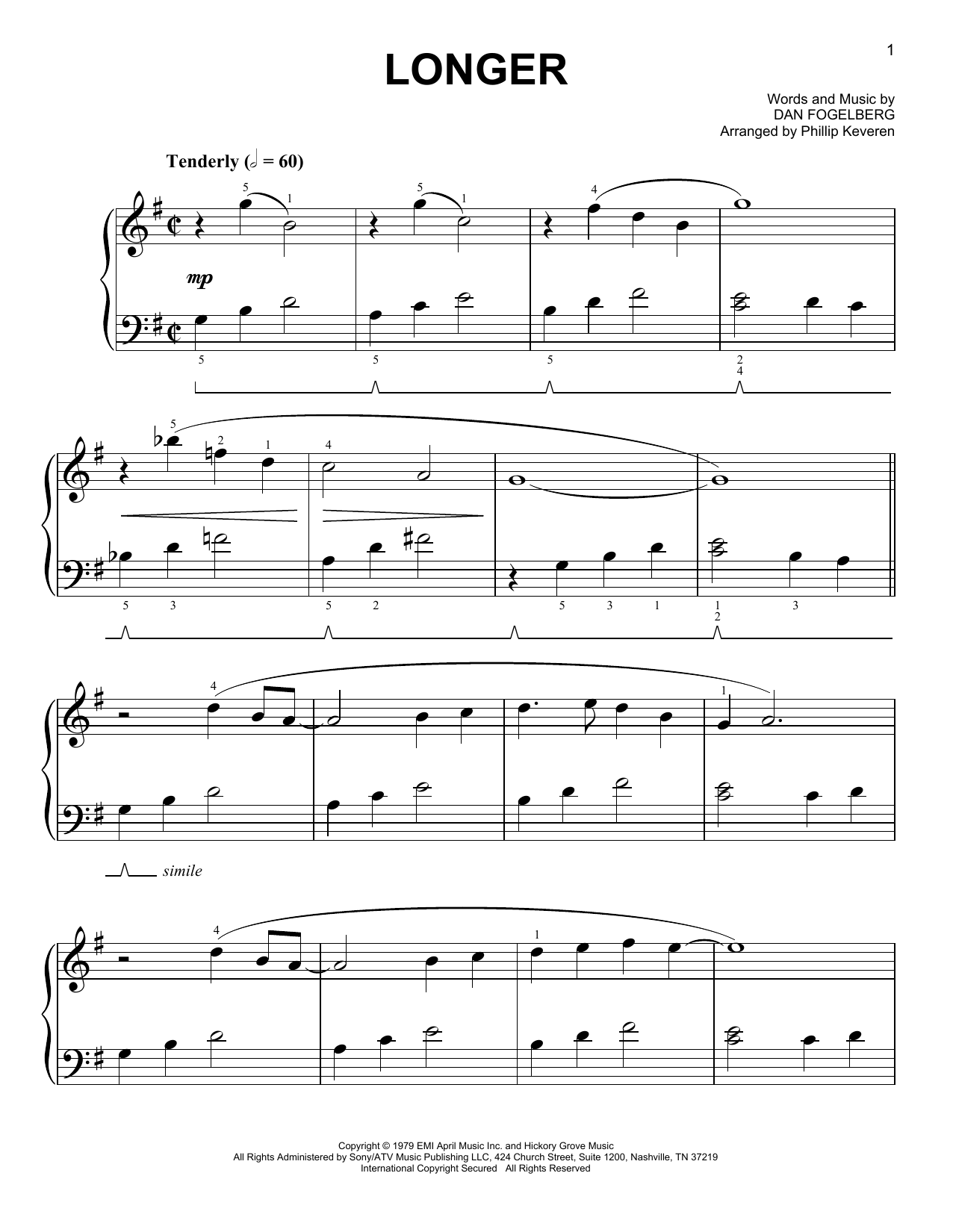 Longer [Classical version] (arr. Phillip Keveren) (Easy Piano) von Dan Fogelberg