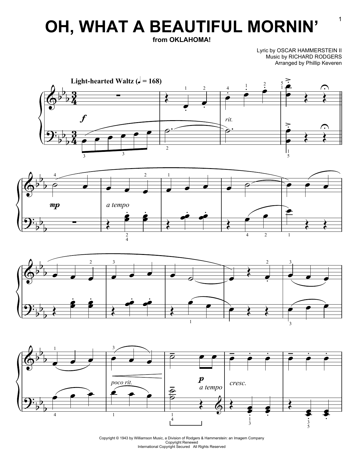 Oh, What A Beautiful Mornin' [Classical version] (from Oklahoma!) (arr. Phillip Keveren) (Easy Piano) von Rodgers & Hammerstein