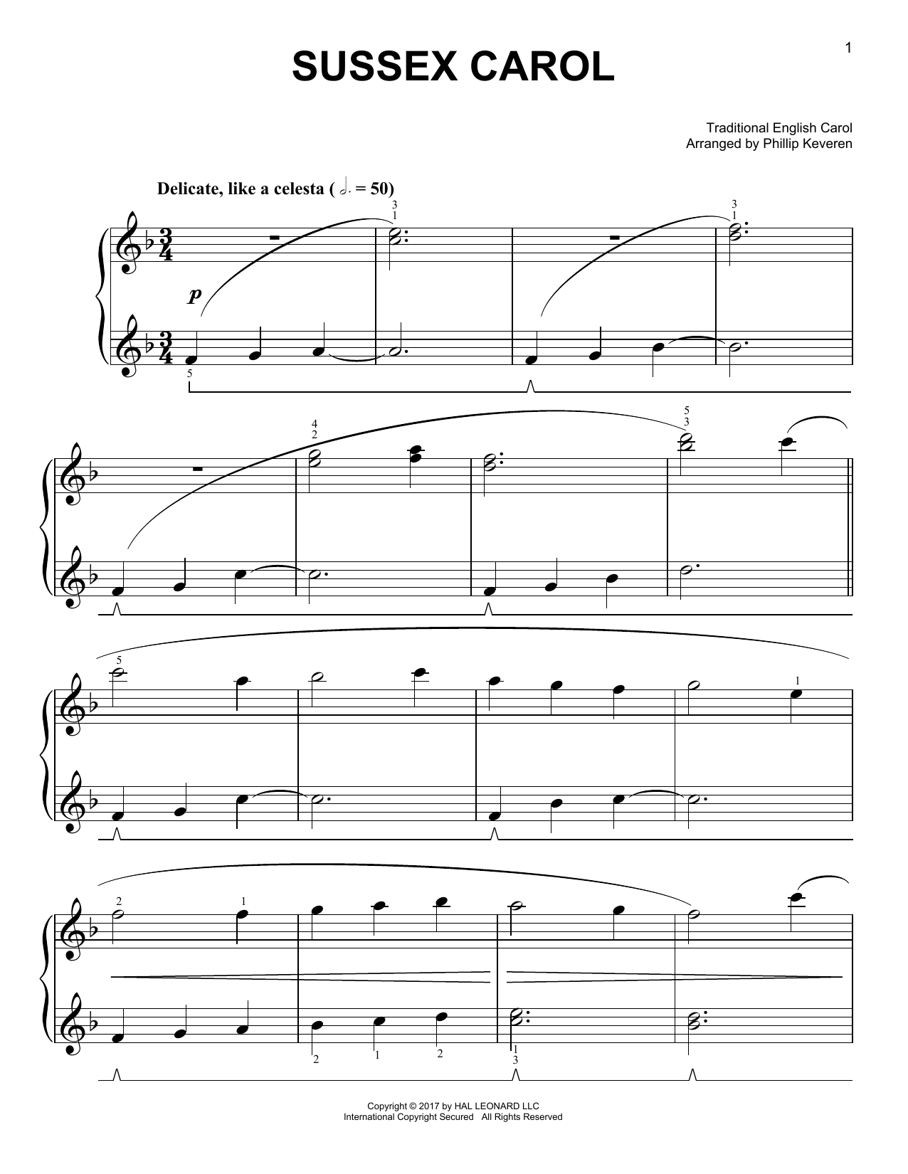 Sussex Carol [Classical version] (arr. Phillip Keveren) (Easy Piano) von Traditional English Carol