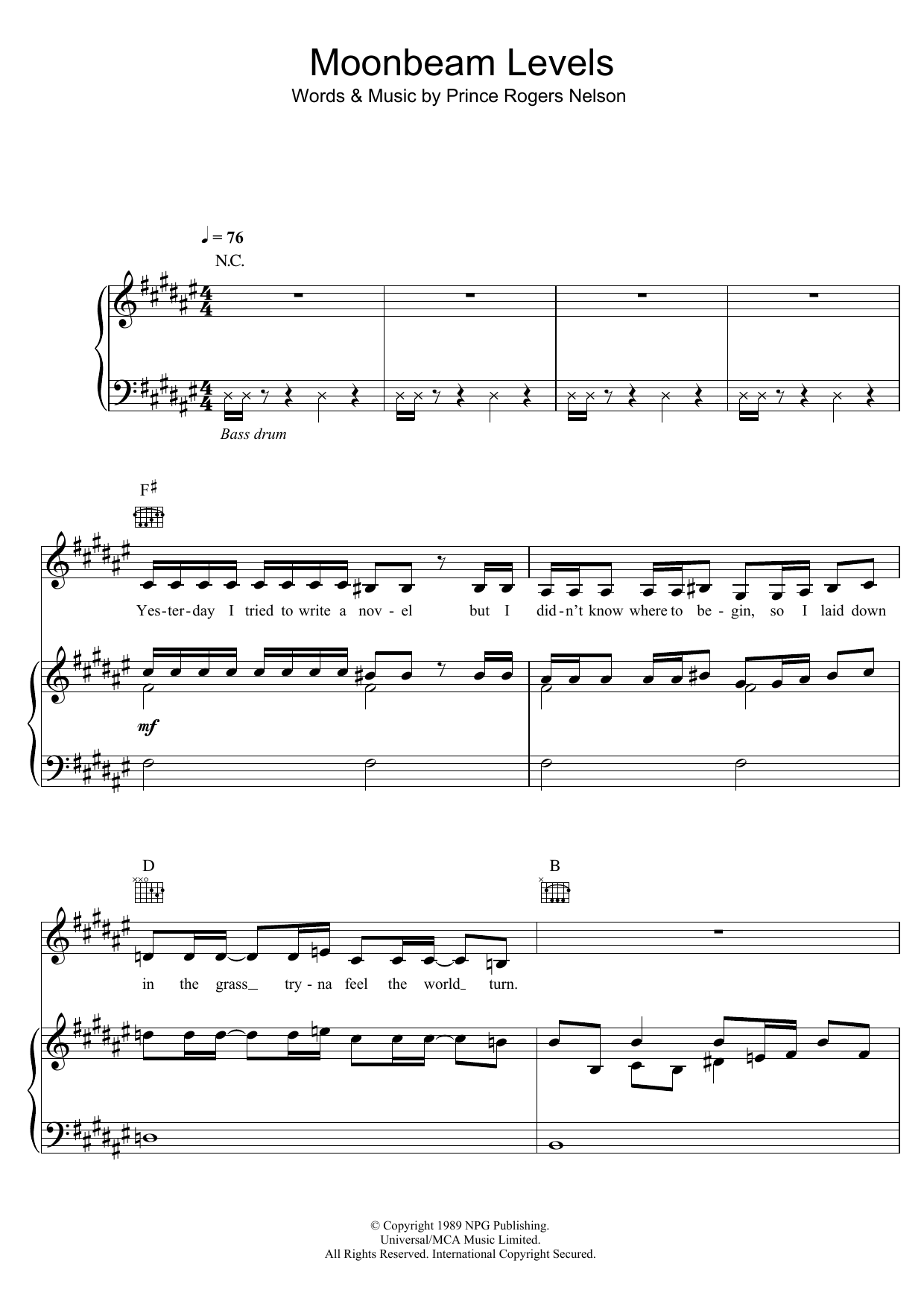 Moonbeam Levels (Piano, Vocal & Guitar Chords) von Prince