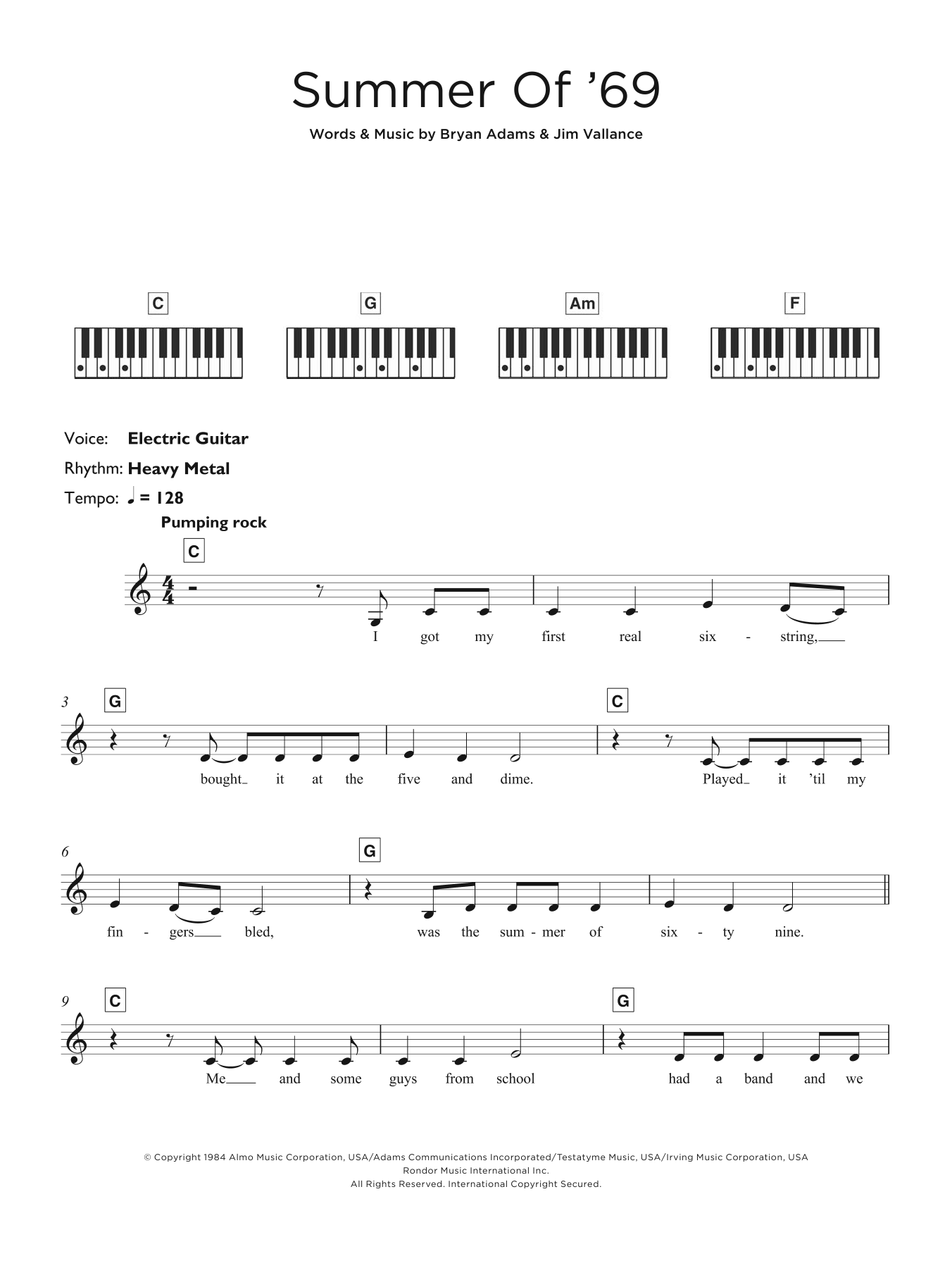 Summer Of '69 (Keyboard (Abridged)) von Bryan Adams