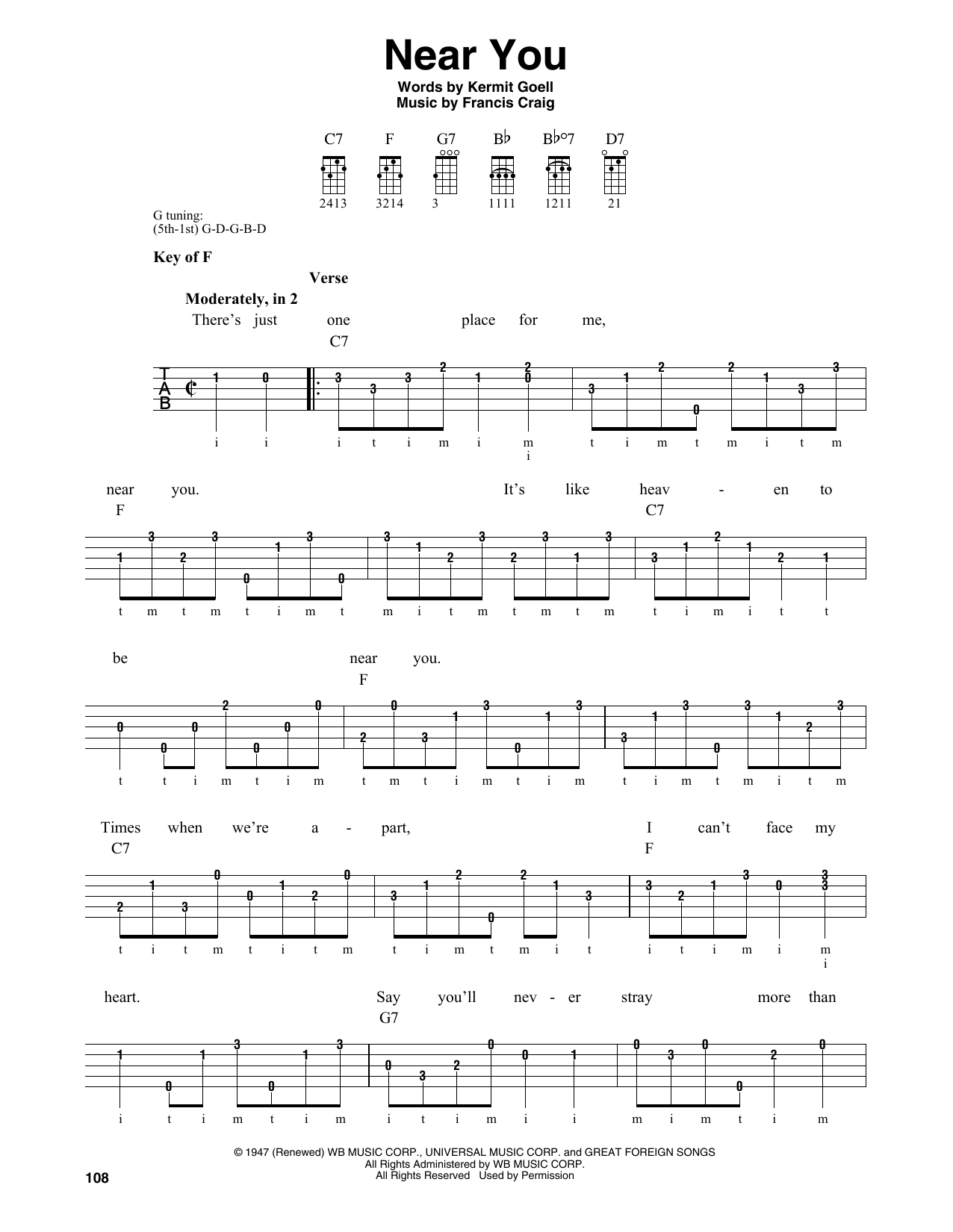 Near You (Banjo Tab) von Francis Craig