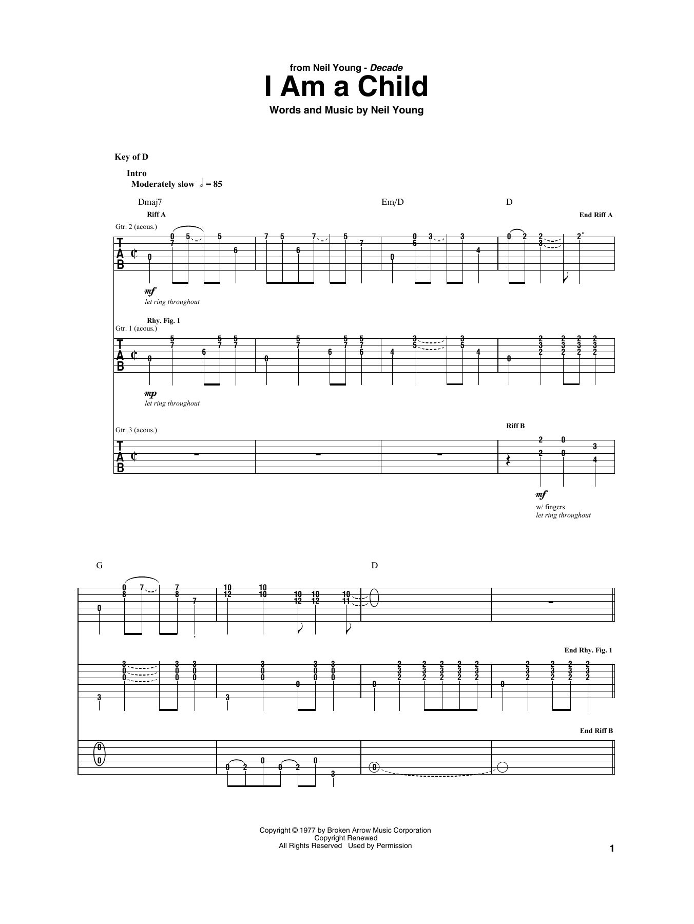 I Am A Child (Guitar Rhythm Tab) von Neil Young