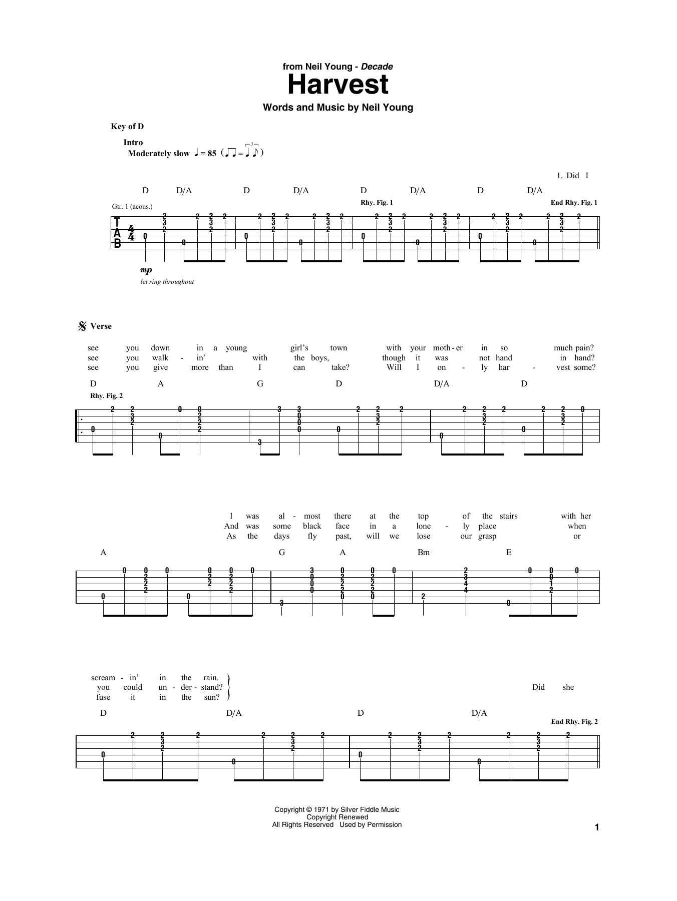 Harvest (Guitar Rhythm Tab) von Neil Young