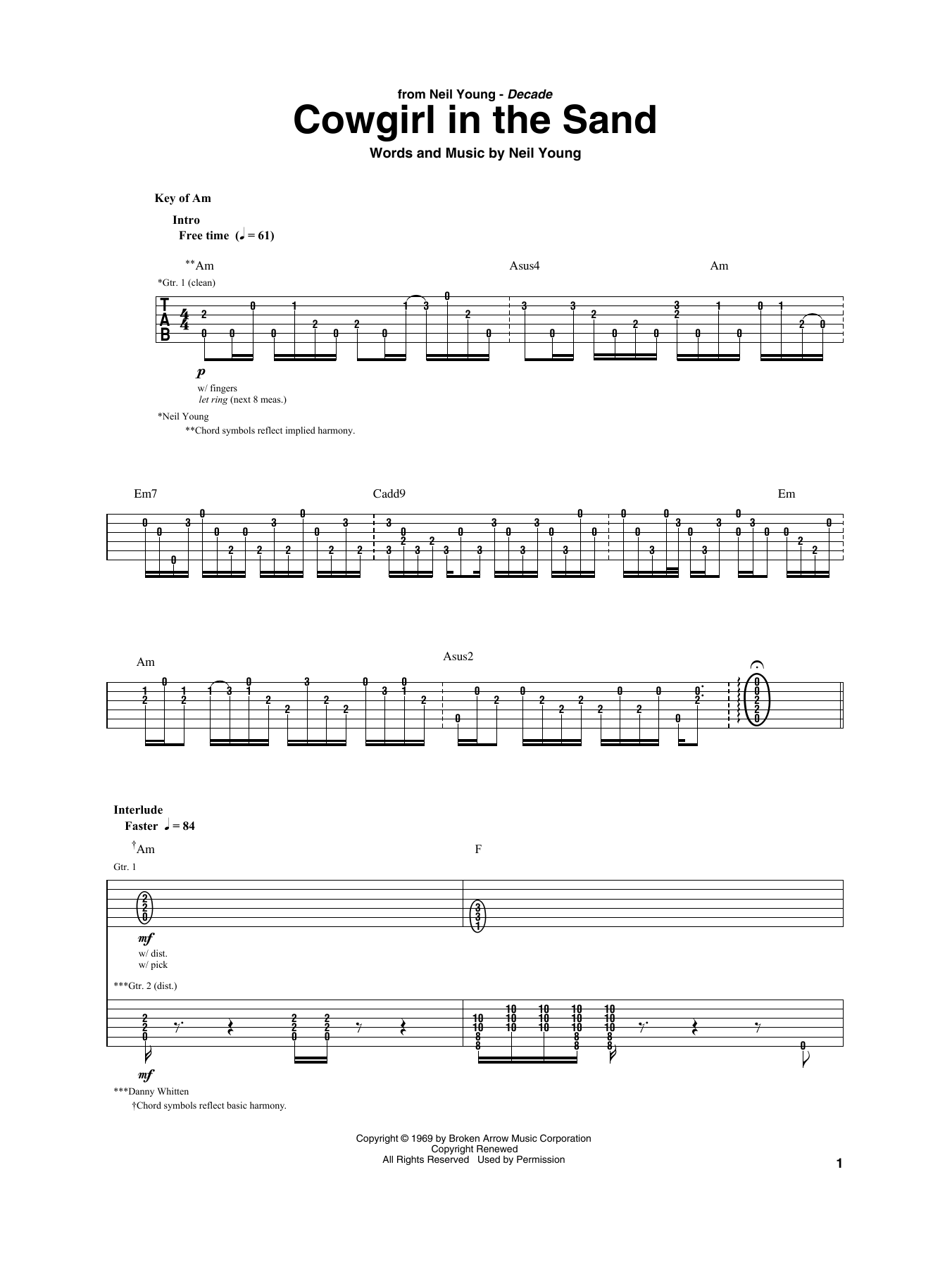 Cowgirl In The Sand (Guitar Rhythm Tab) von Neil Young